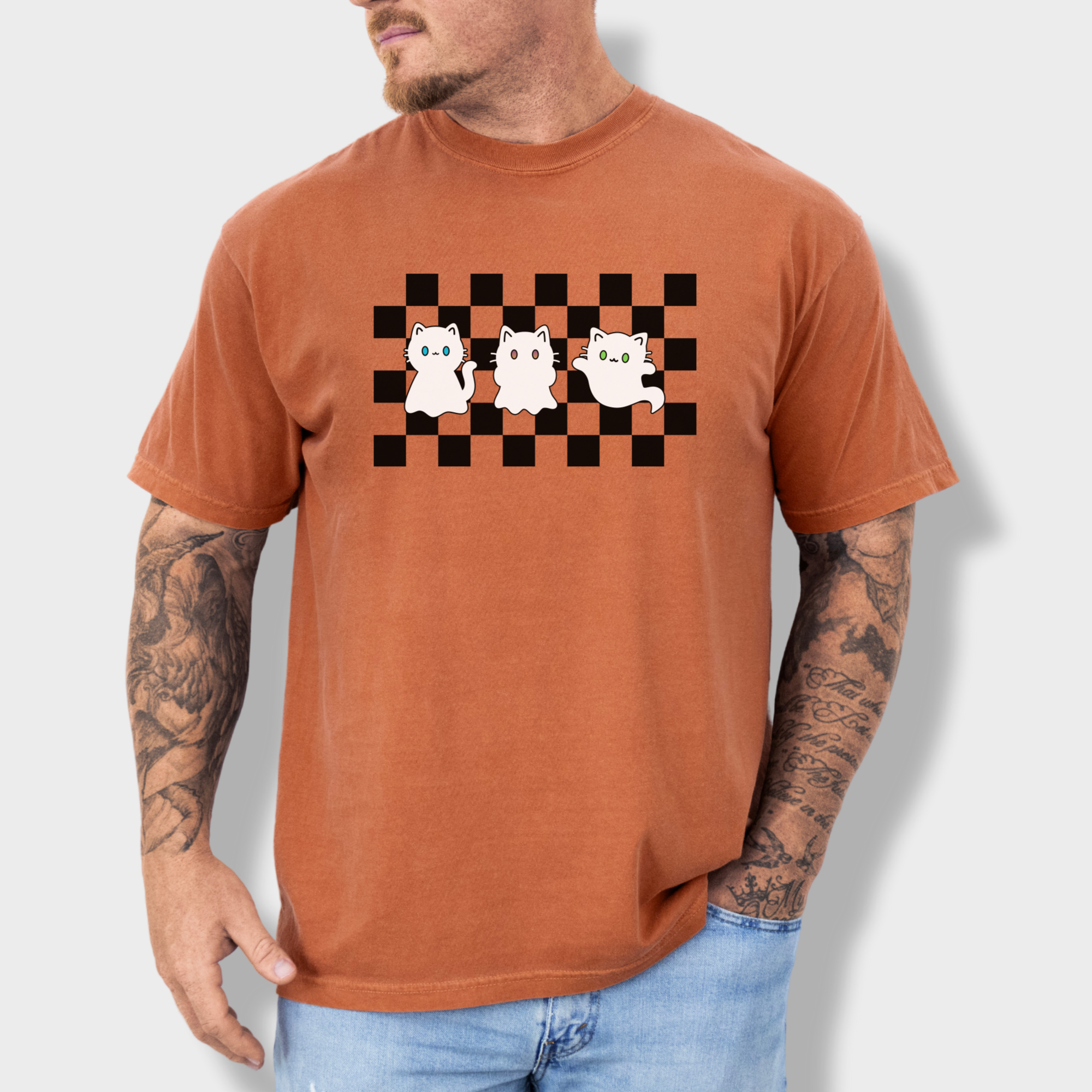 Minimalist Friendly Cat Ghosts Cat Graphic Comfort Colors T-Shirt in Yam-T-Shirt-Fetch N Found