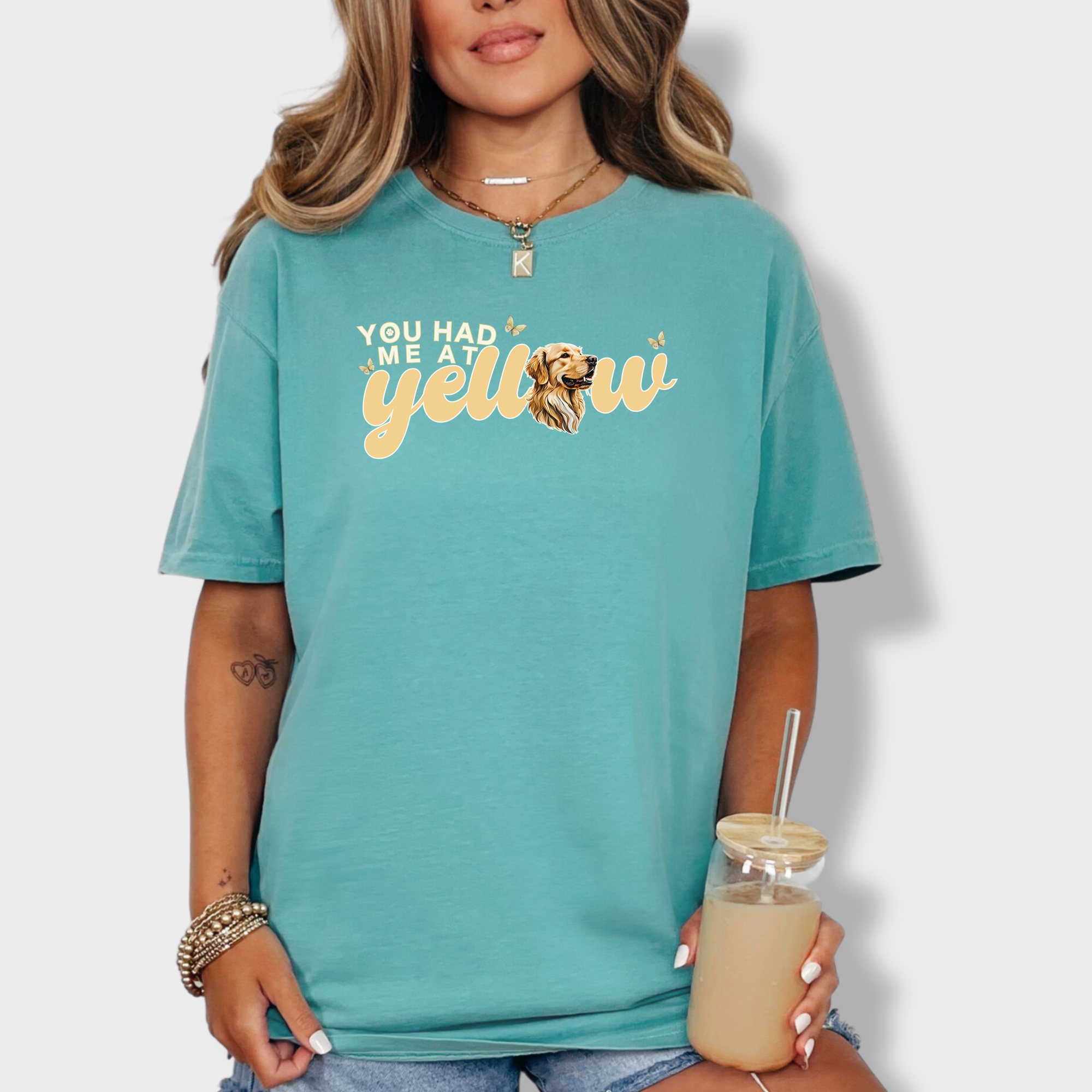 Movie-Inspired You Had Me At Yellow Labrardor Retreiver Dog Text Comfort Colors T-Shirt in Seafoam-T-Shirt-Seafoam-Fetch N Found
