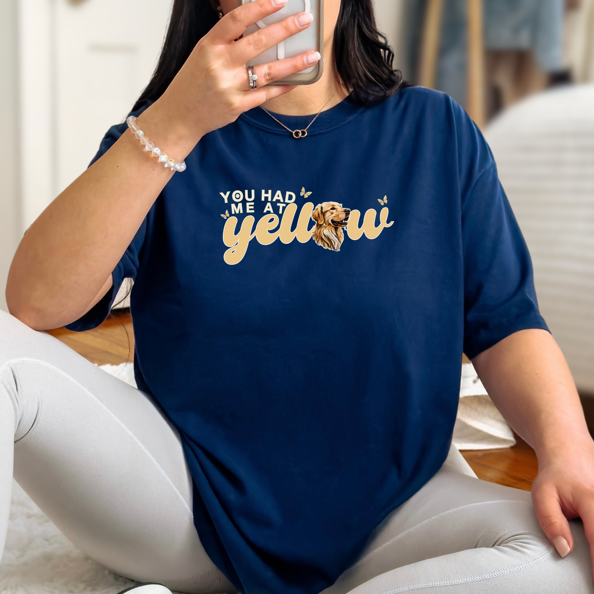 Movie-Inspired You Had Me At Yellow Labrardor Retreiver Dog Text Comfort Colors T-Shirt in True Navy-T-Shirt-True Navy-Fetch N Found
