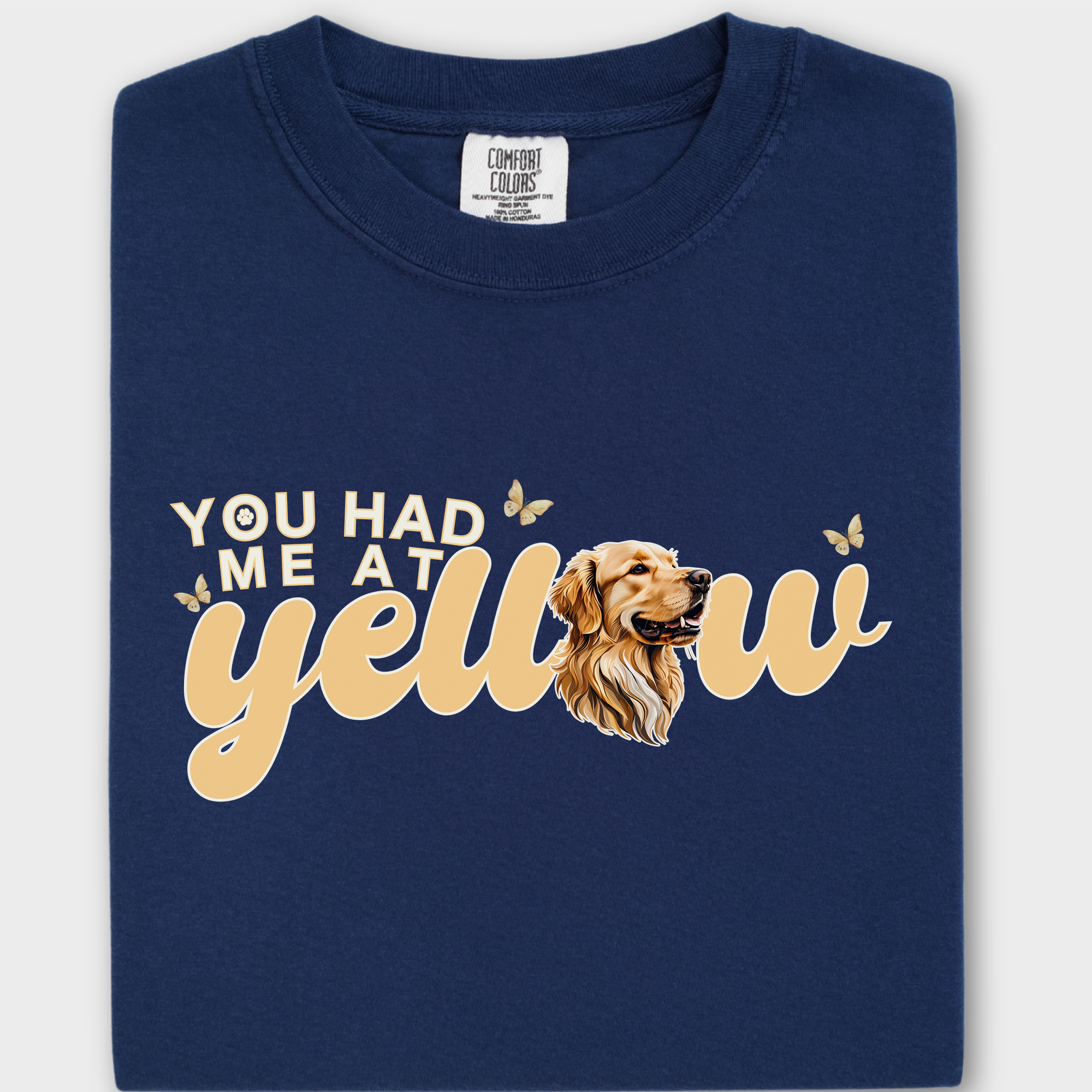 Movie-Inspired You Had Me At Yellow Labrardor Retreiver Dog Text Comfort Colors T-Shirt in True Navy-T-Shirt-True Navy-Fetch N Found