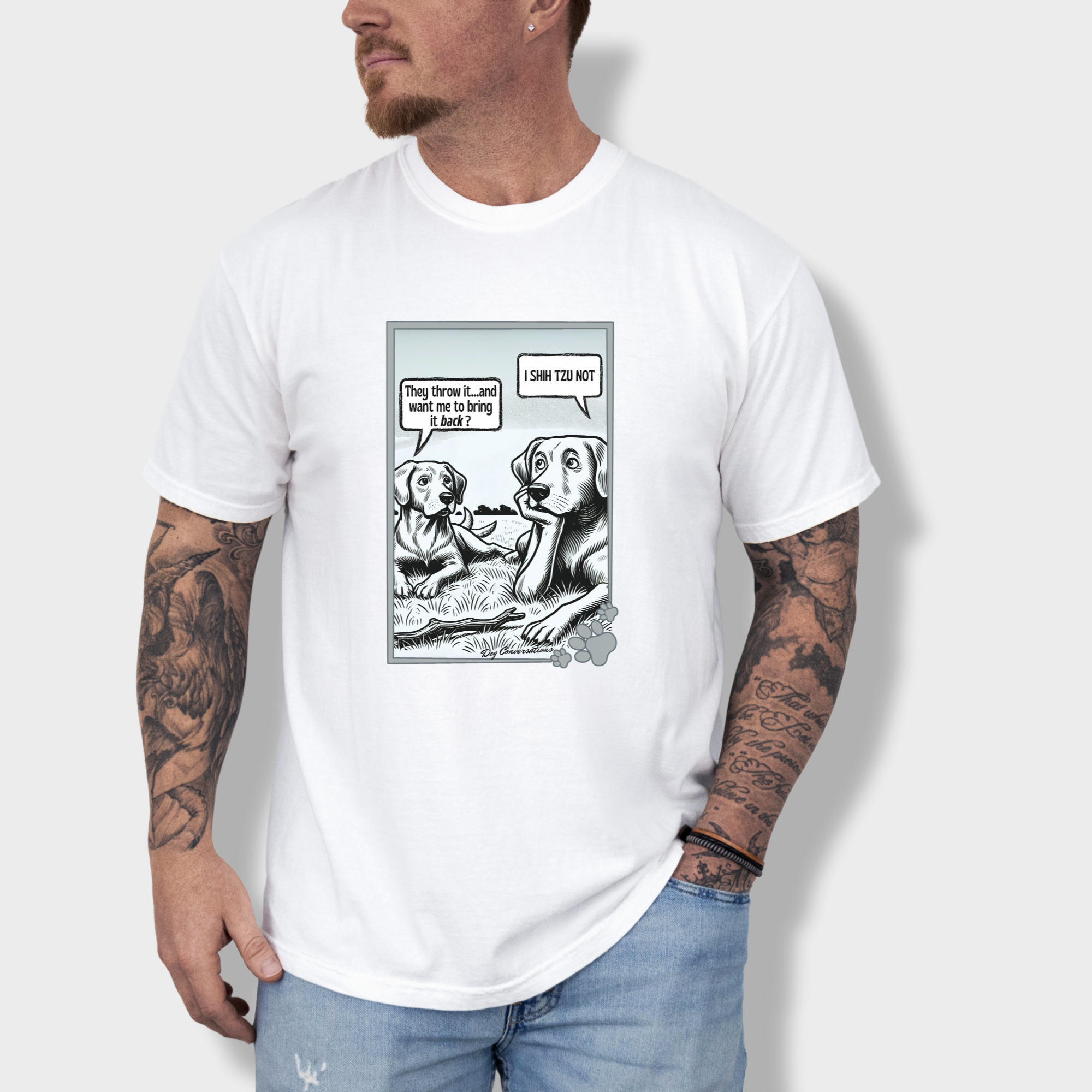 western-i-shih-tzu-not-stick-dog-graphic-comfort-colors-t-shirt-in-white - White Lifestyle Male Model