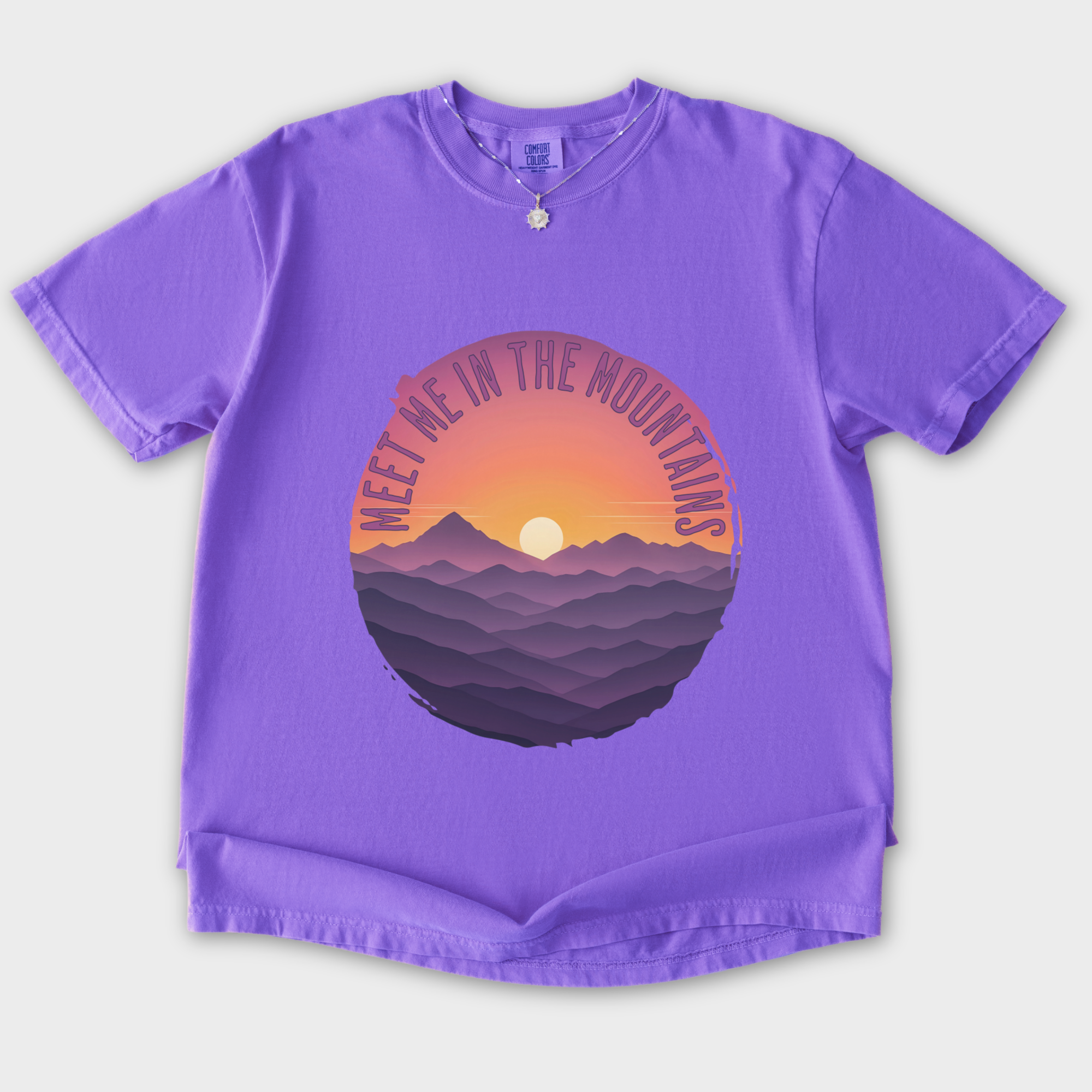 artistic-meet-me-in-the-mountains-version-ii-pet-graphic-comfort-colors-t-shirt-in-violet - Violet Flat Lay Front