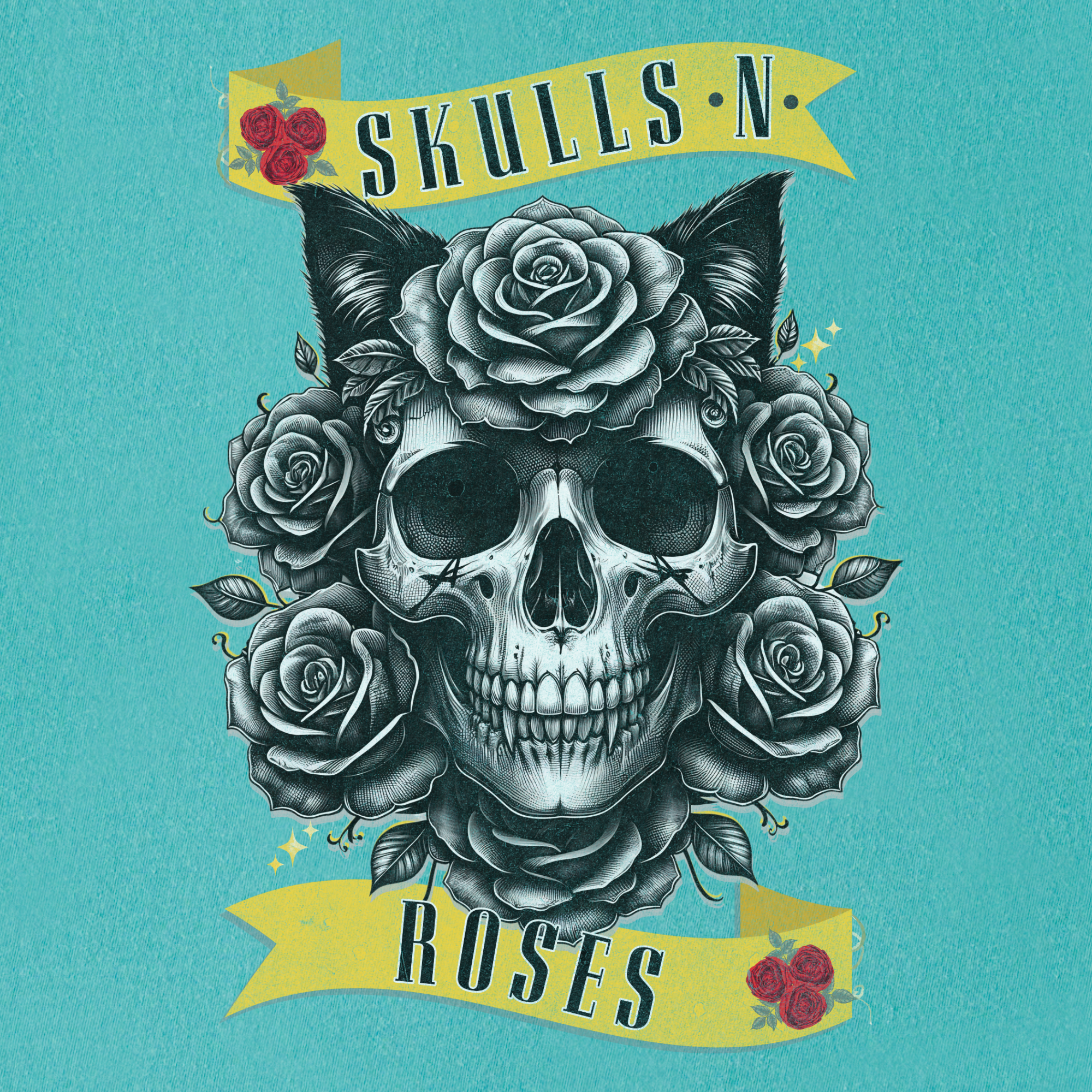 floral-pet-skulls-n-roses-solo-band-pet-skeleton-comfort-colors-t-shirt-in-seafoam - Seafoam Full Graphic