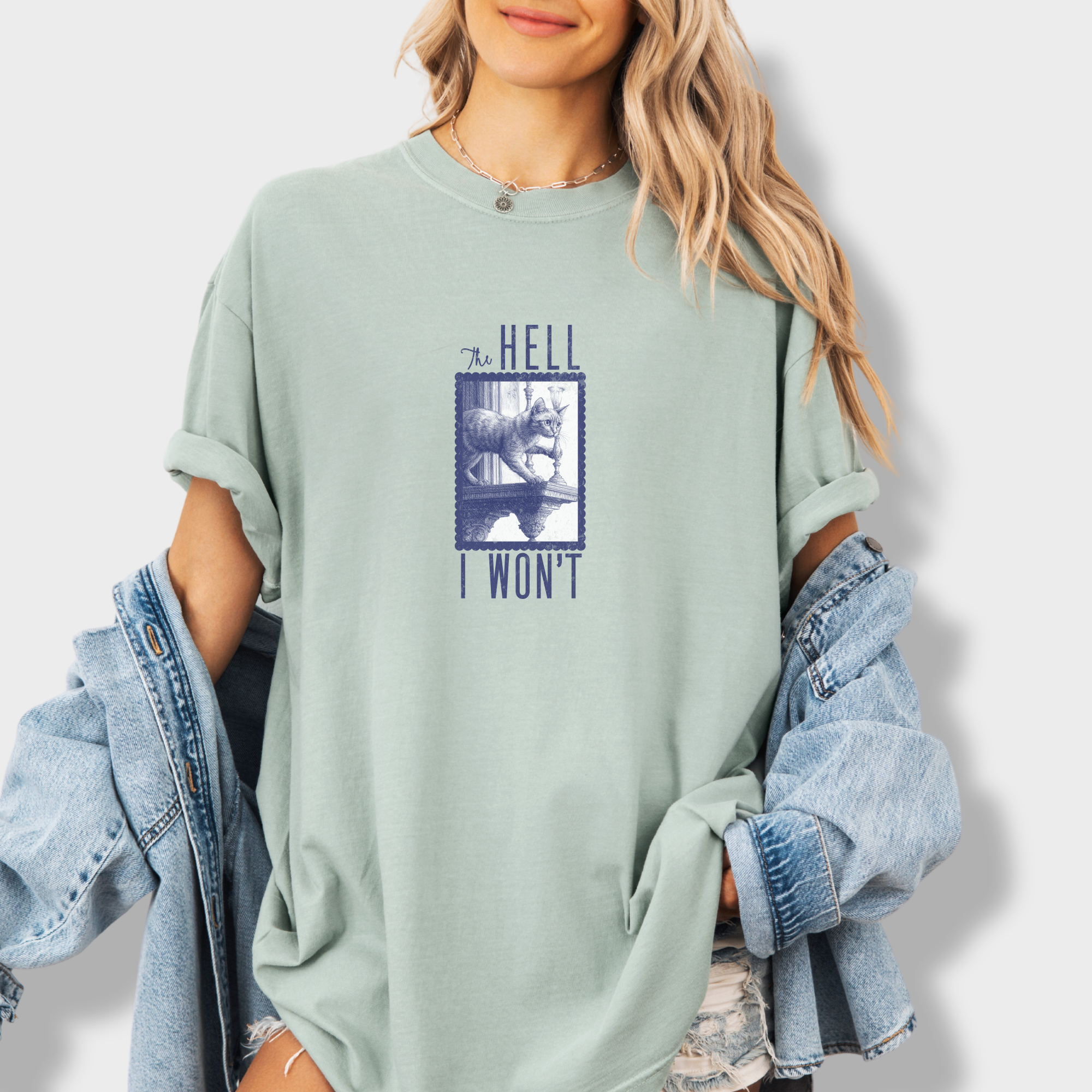 the-hell-i-wont-cat-edition-comfort-colors-t-shirt-in-granite - Granite Lifestyle Female Model