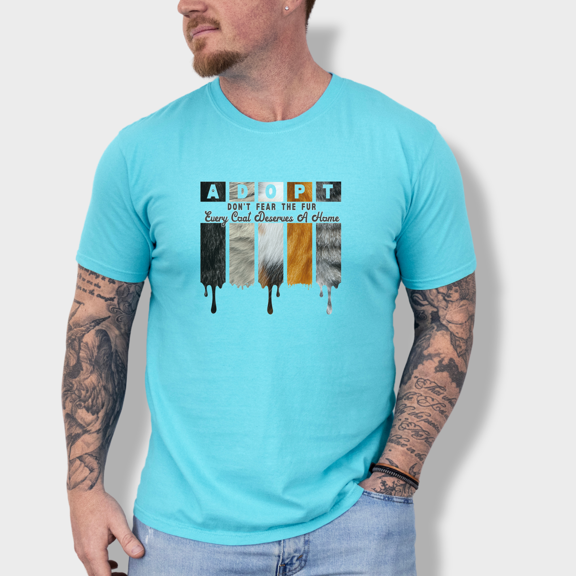 retro-adopt-every-coat-deserves-a-home-cat-minimalist-comfort-colors-t-shirt-in-lagoon-blue - Lagoon Blue Lifestyle Male Model