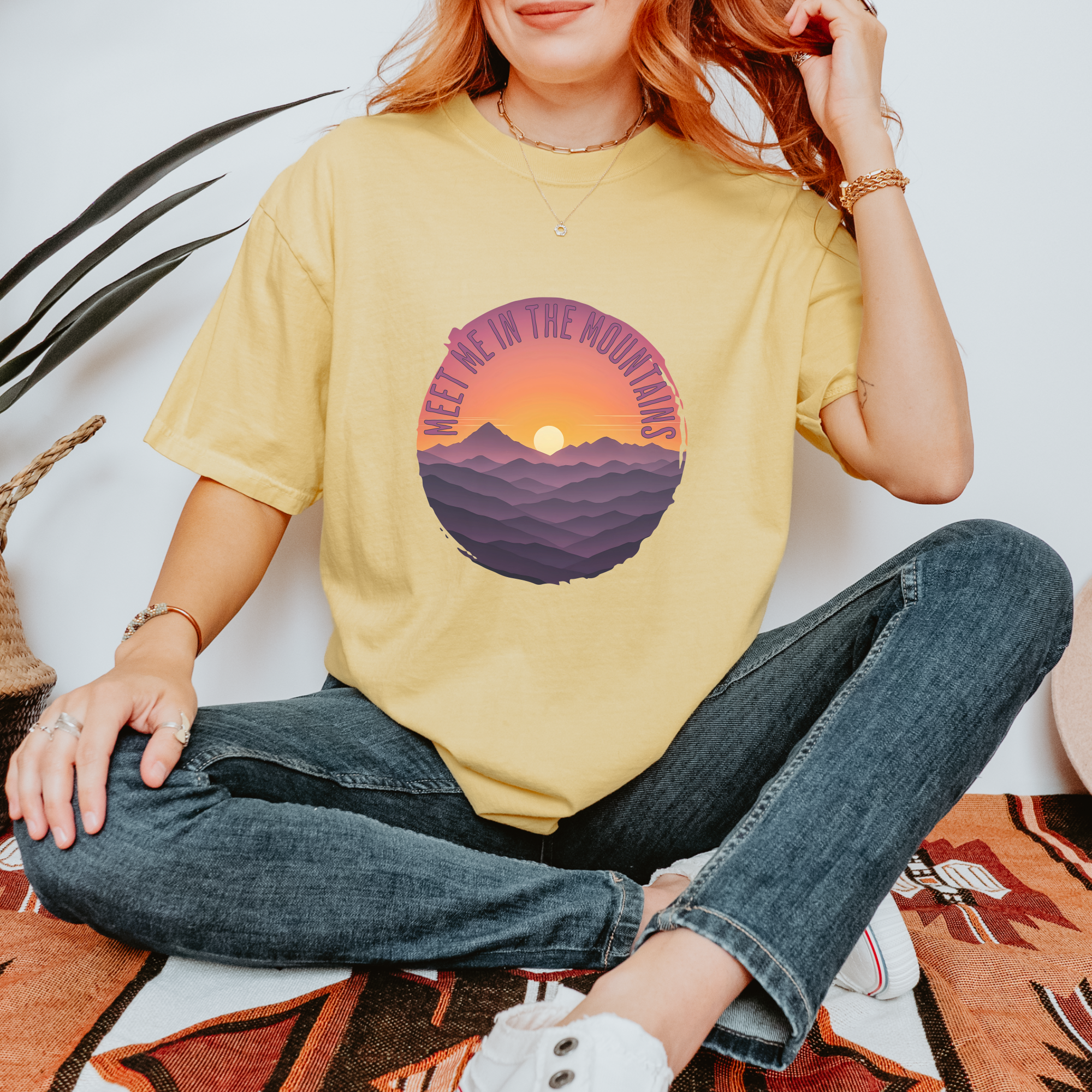 artistic-meet-me-in-the-mountains-version-ii-pet-graphic-comfort-colors-t-shirt-in-butter - Butter Lifestyle Male Model