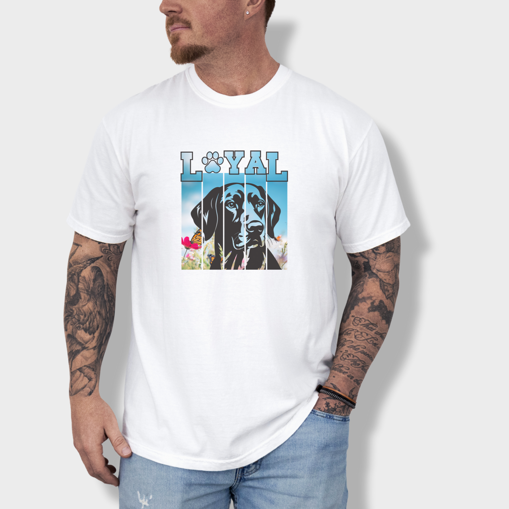 artistic-loyal-dog-graphic-comfort-colors-t-shirt-in-white - White Lifestyle Male Model