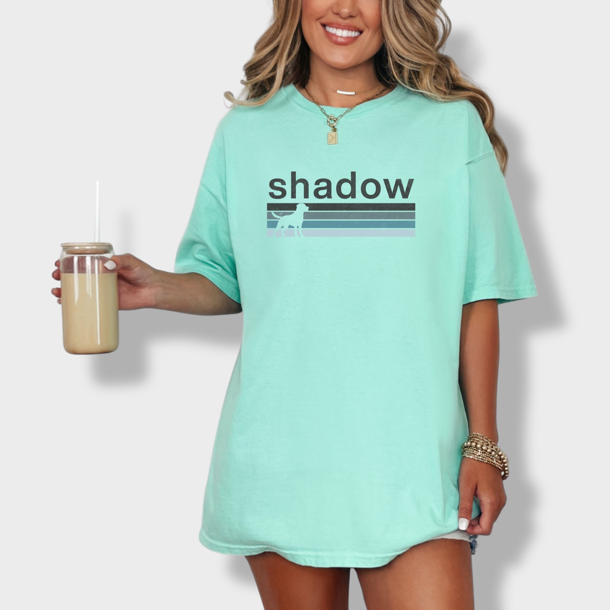 retro-dog-shadow-dog-text-comfort-colors-t-shirt-in-island-reef - Island Reef Lifestyle Female Model