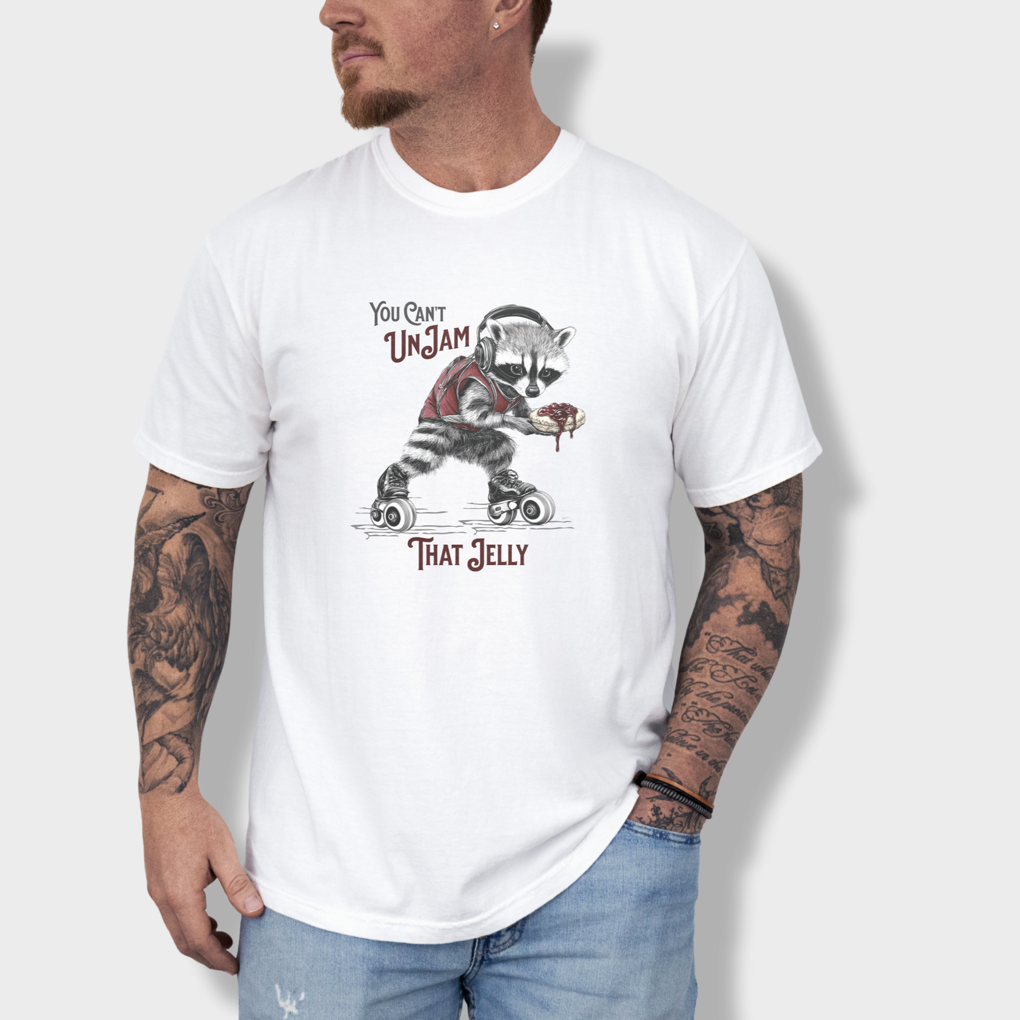 western-you-cant-unjam-that-jelly-feral-line-art-comfort-colors-t-shirt-in-white - White Lifestyle Male Model