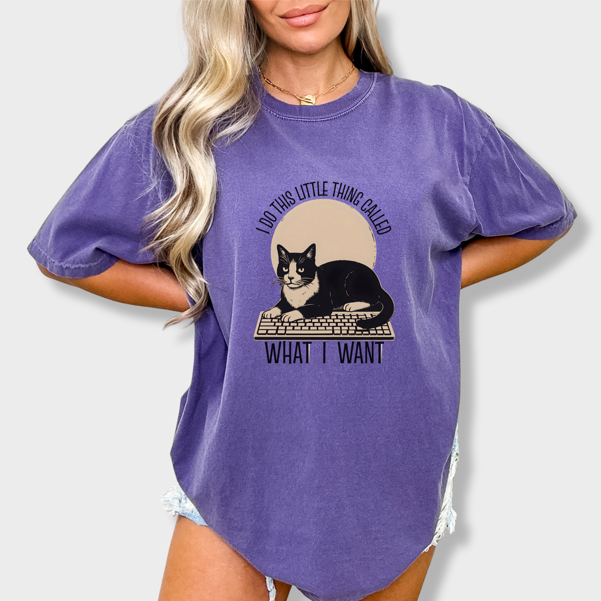 retro-i-do-this-little-thing-called-what-i-want-cat-minimalist-comfort-colors-t-shirt-in-grape - Grape Lifestyle Male Model