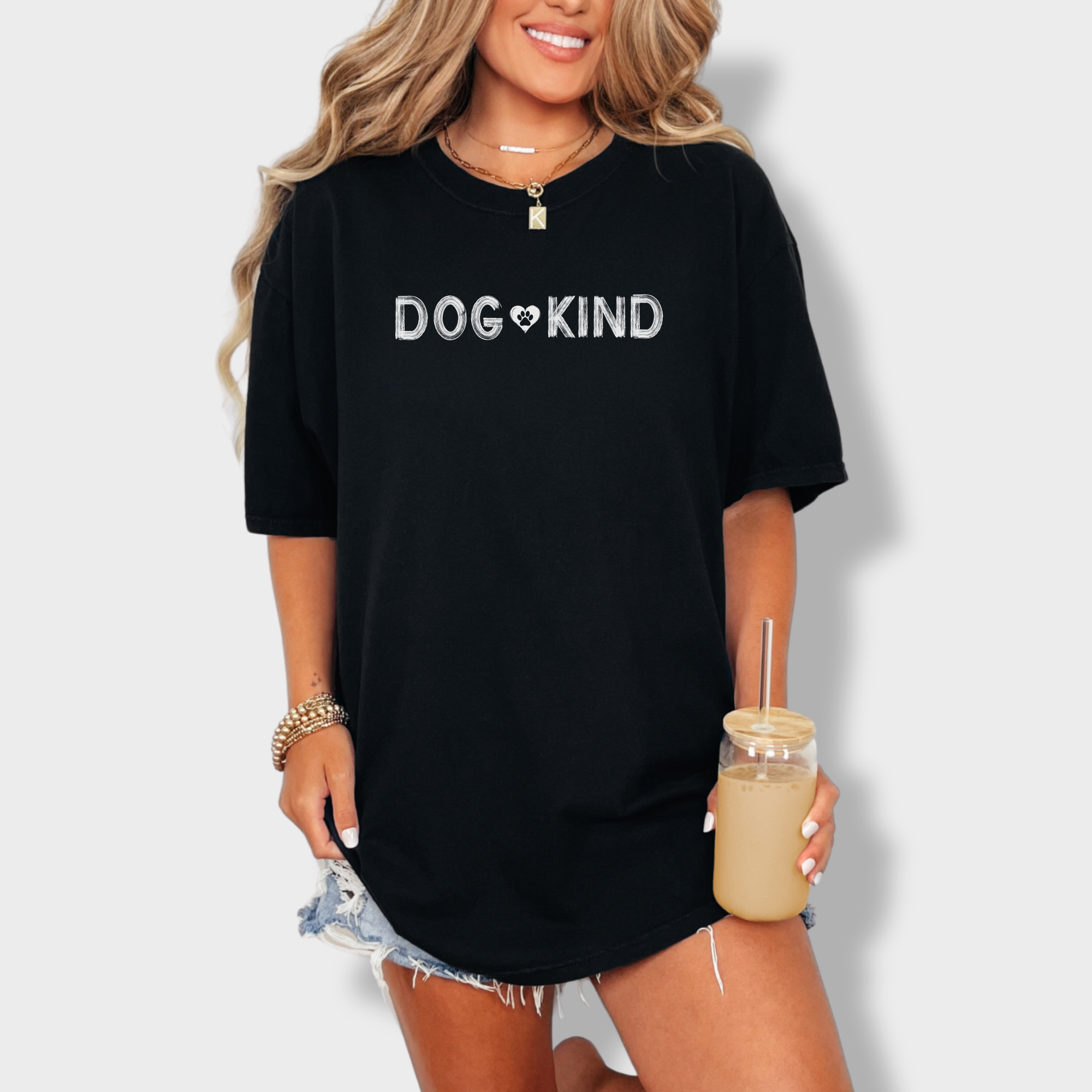 artistic-dogkind-dog-graphic-comfort-colors-t-shirt-in-black - Black Lifestyle Female Model