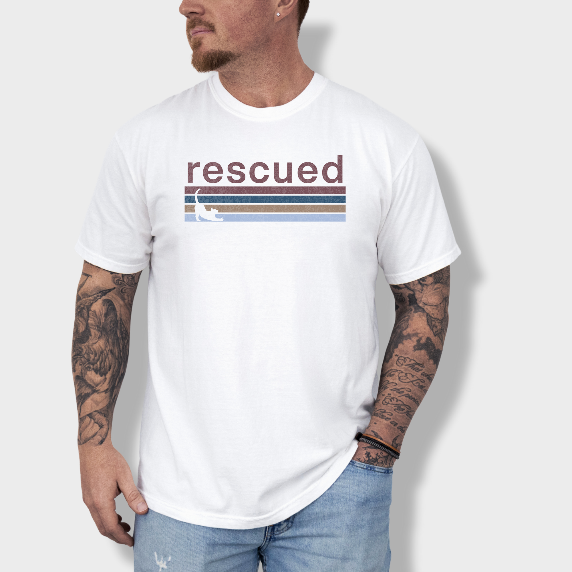 Retro Cat Rescued Cat Graphic Comfort Colors T-Shirt in White-Fetch N Found