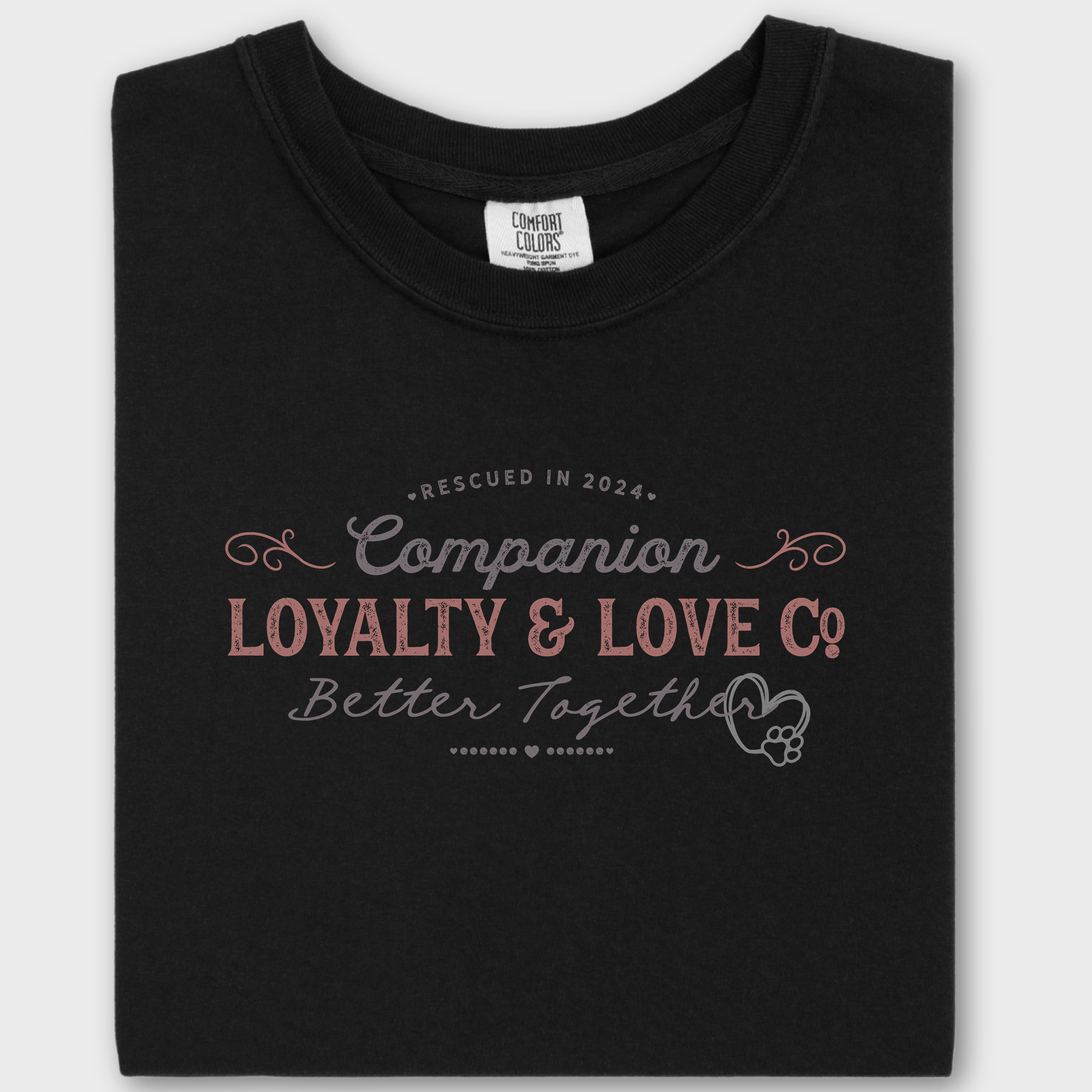 Vintage Companions Better Together Company Pet Text Comfort Colors T-Shirt in Black-T-Shirt-Black-Fetch N Found