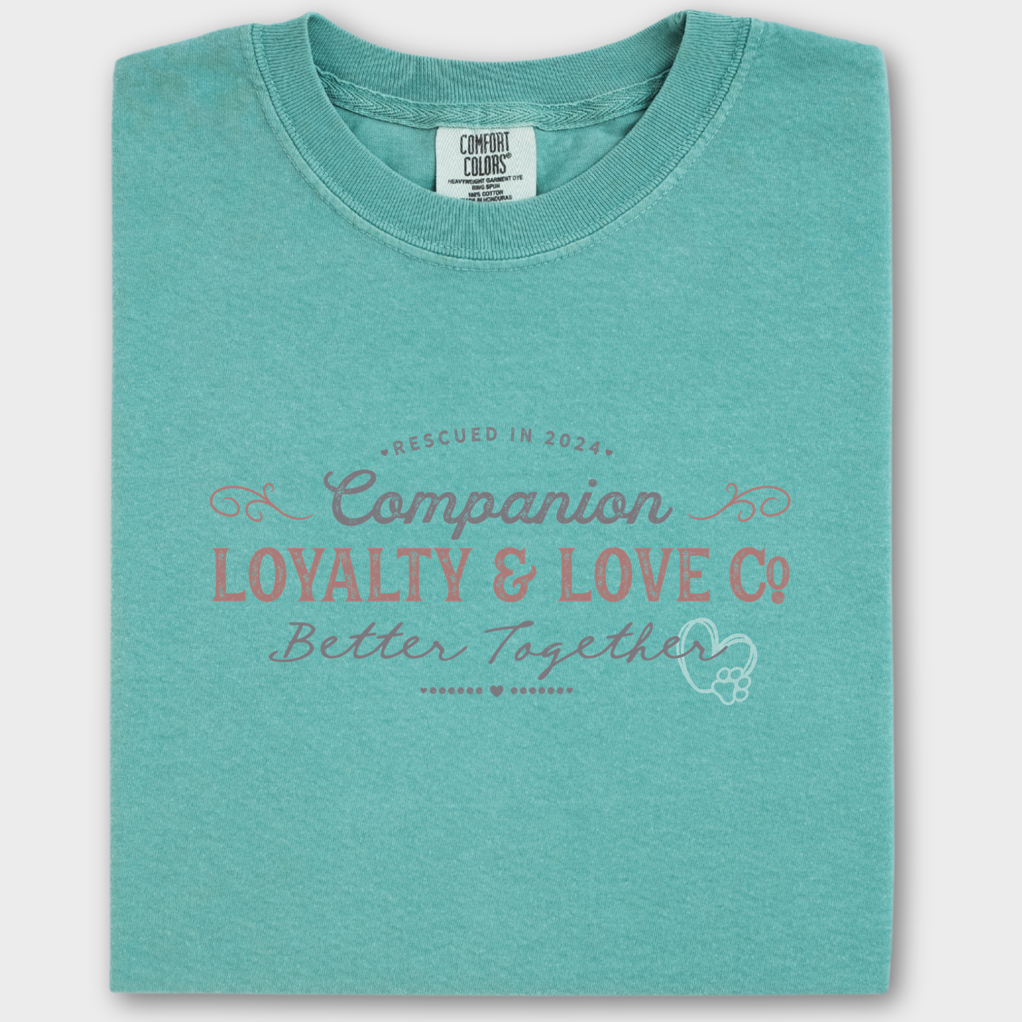 Vintage Companions Better Together Company Pet Text Comfort Colors T-Shirt in Seafoam-T-Shirt-Seafoam-Fetch N Found