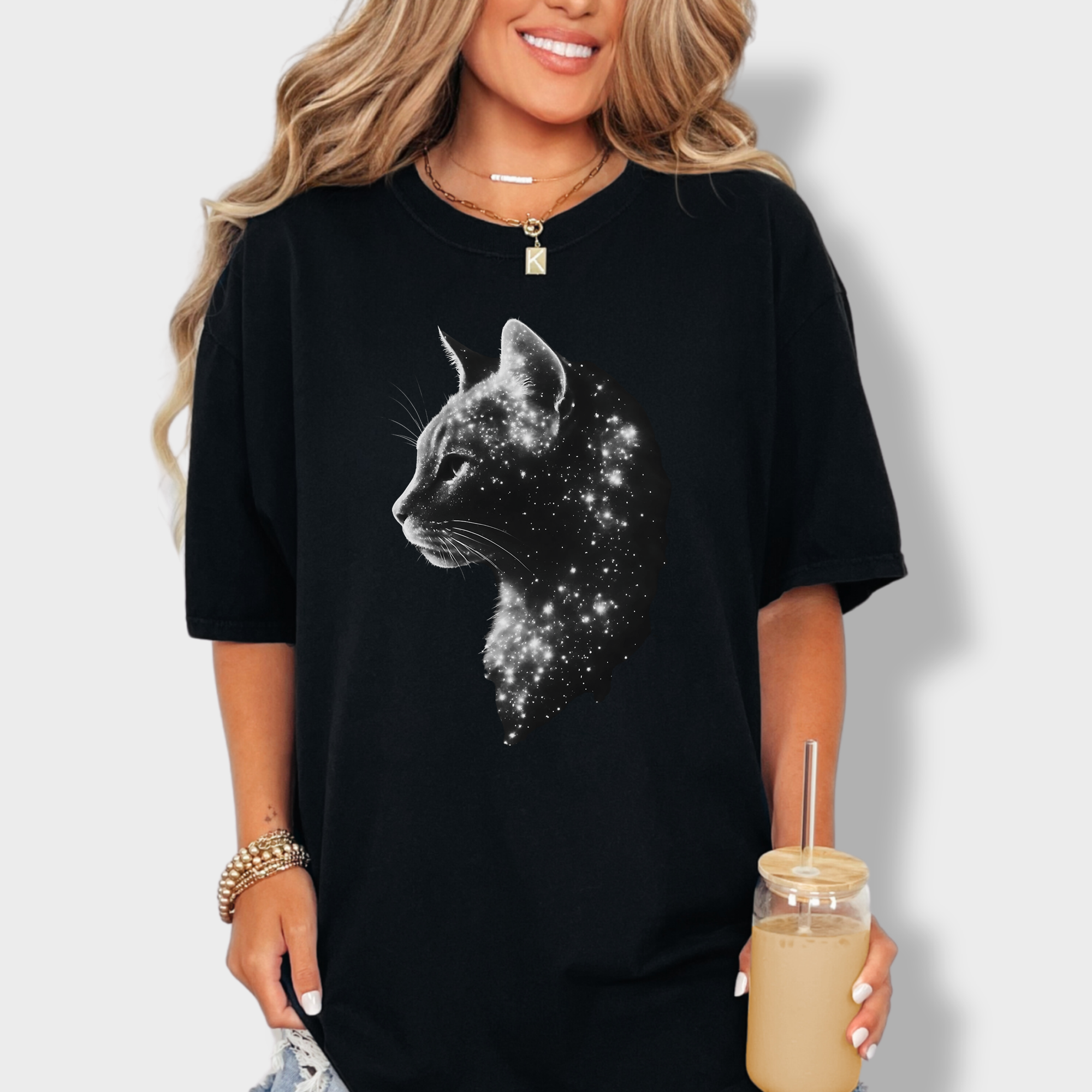 Artistic Astrological Cat Cat Graphic Comfort Colors T-Shirt in Black-Fetch N Found