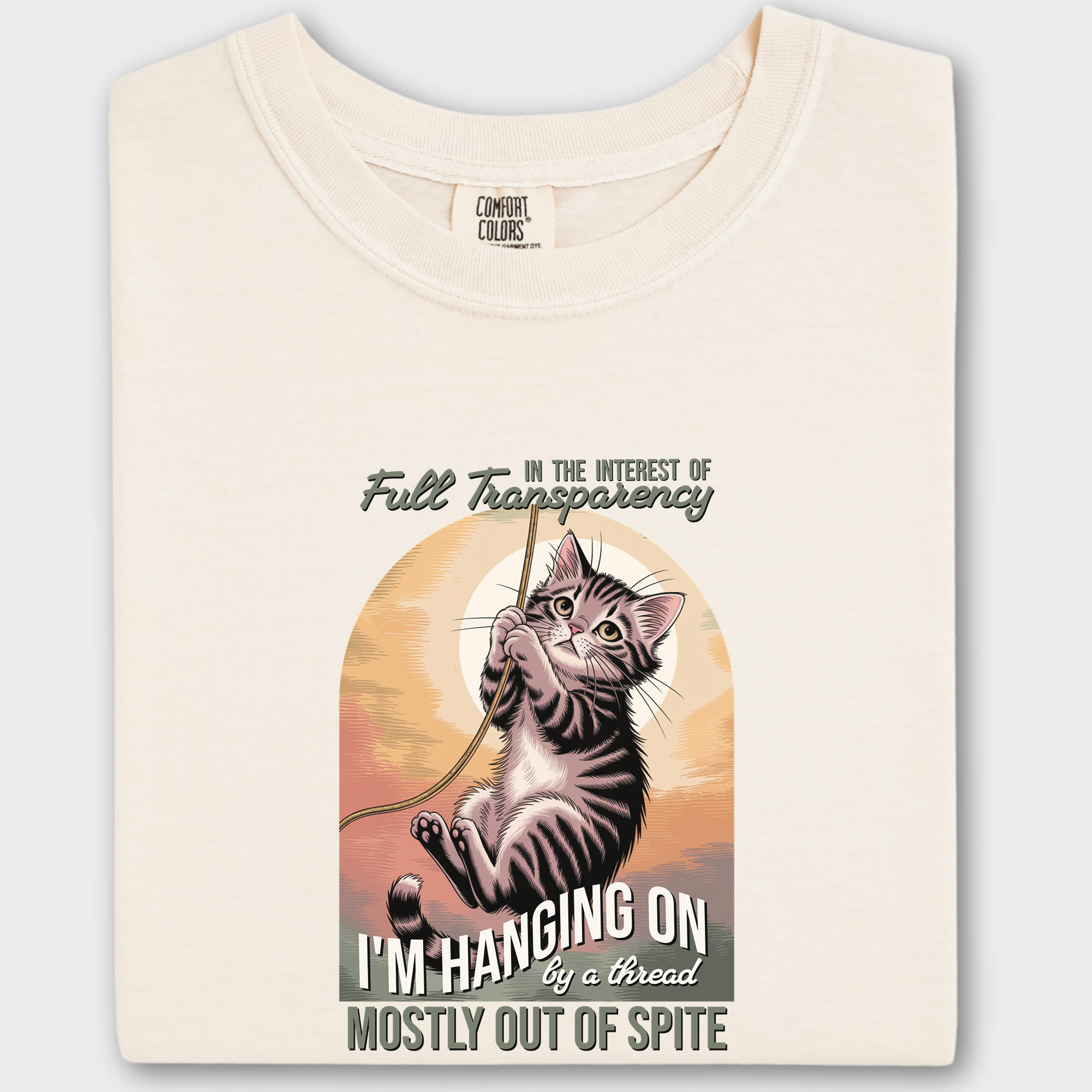 Western Hanging on by a Thread Cat Graphic Comfort Colors T-Shirt in Ivory