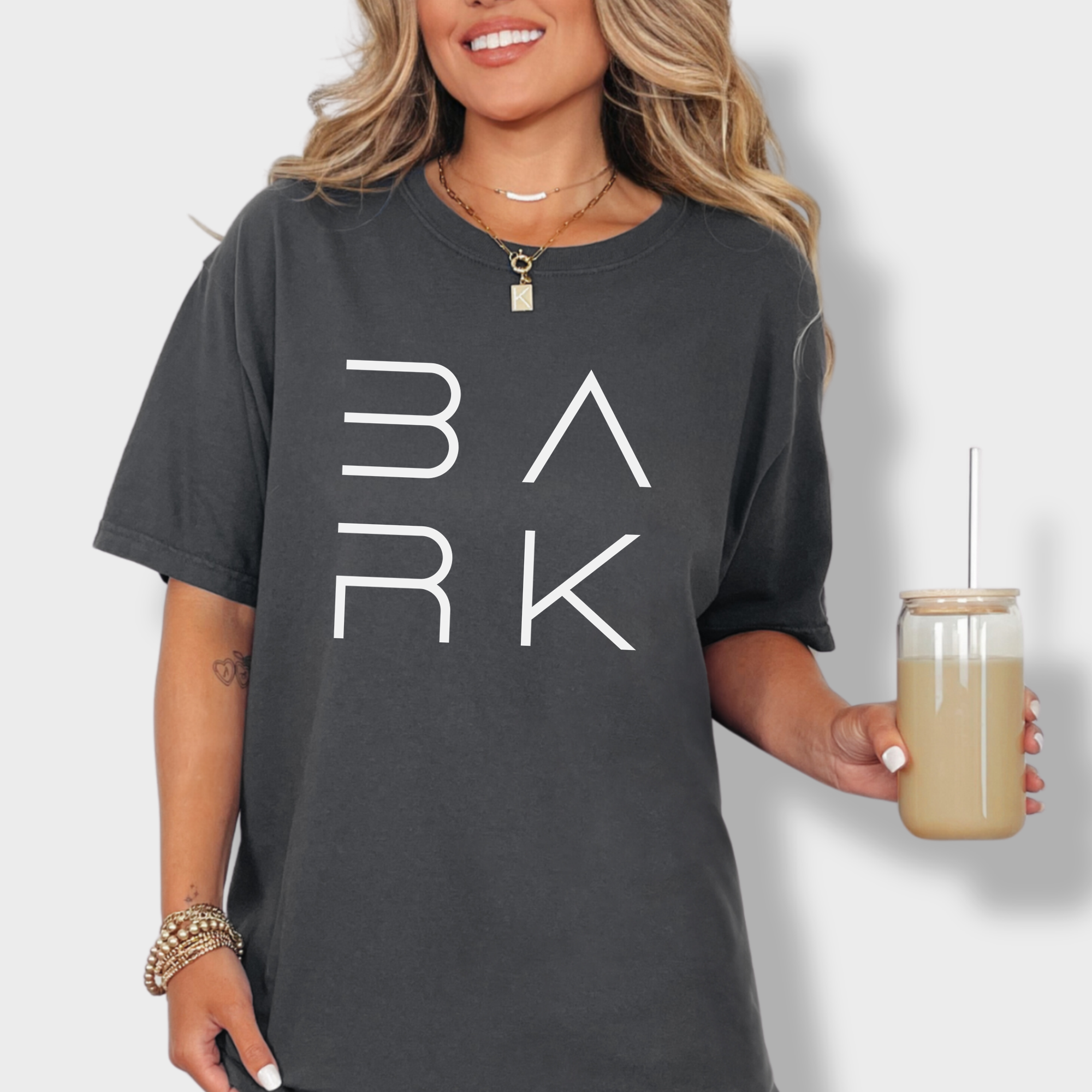 Minimalist BARK Modern Text Design Dog Text Comfort Colors T-Shirt in Graphite-Fetch N Found