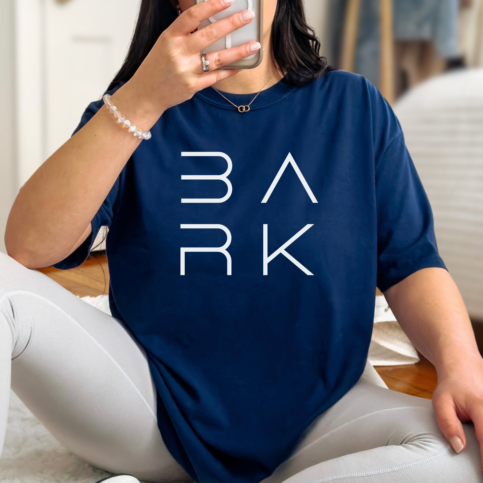 Minimalist BARK Modern Text Design Dog Text Comfort Colors T-Shirt in True Navy-Fetch N Found