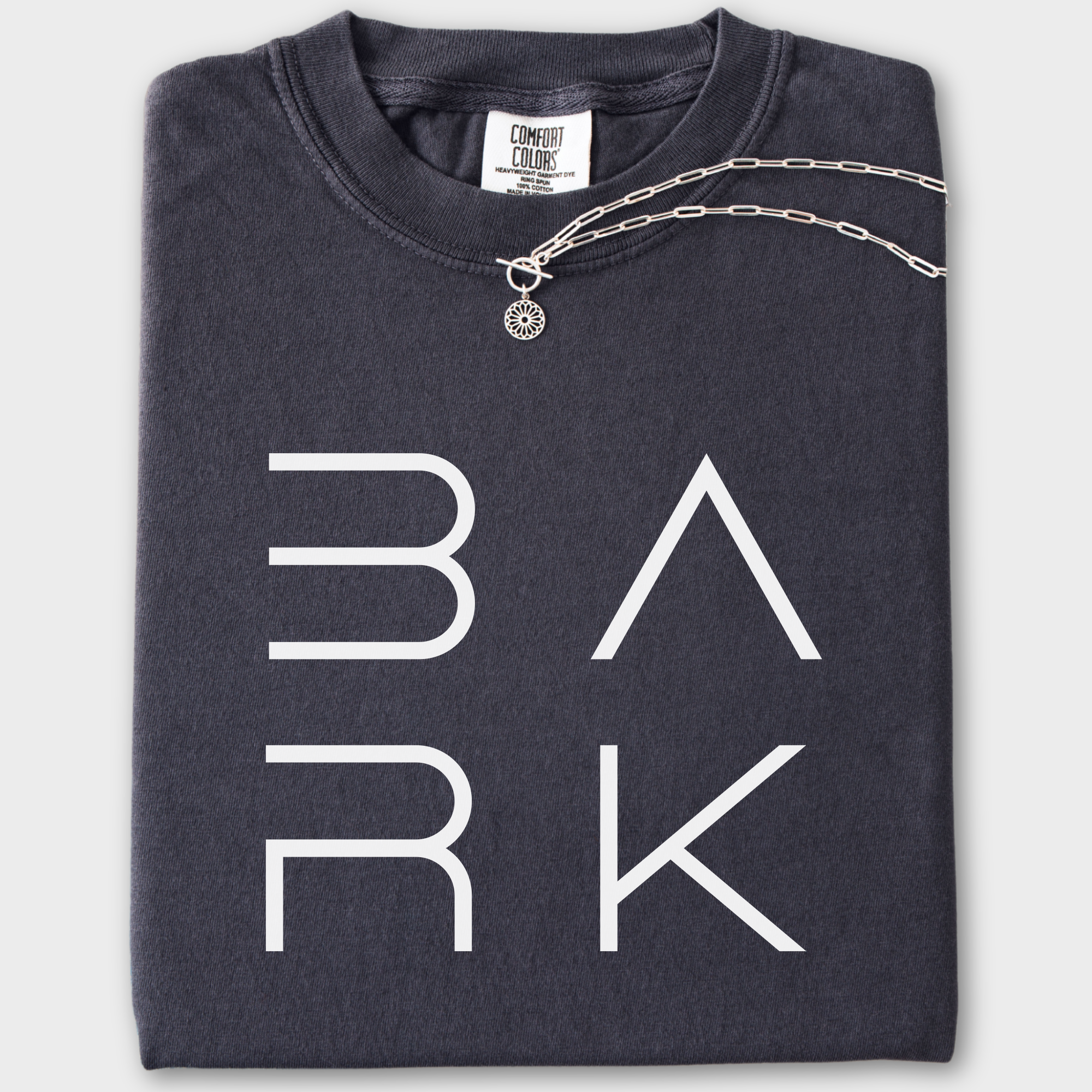Minimalist BARK Modern Text Design Dog Text Comfort Colors T-Shirt in Graphite-Fetch N Found