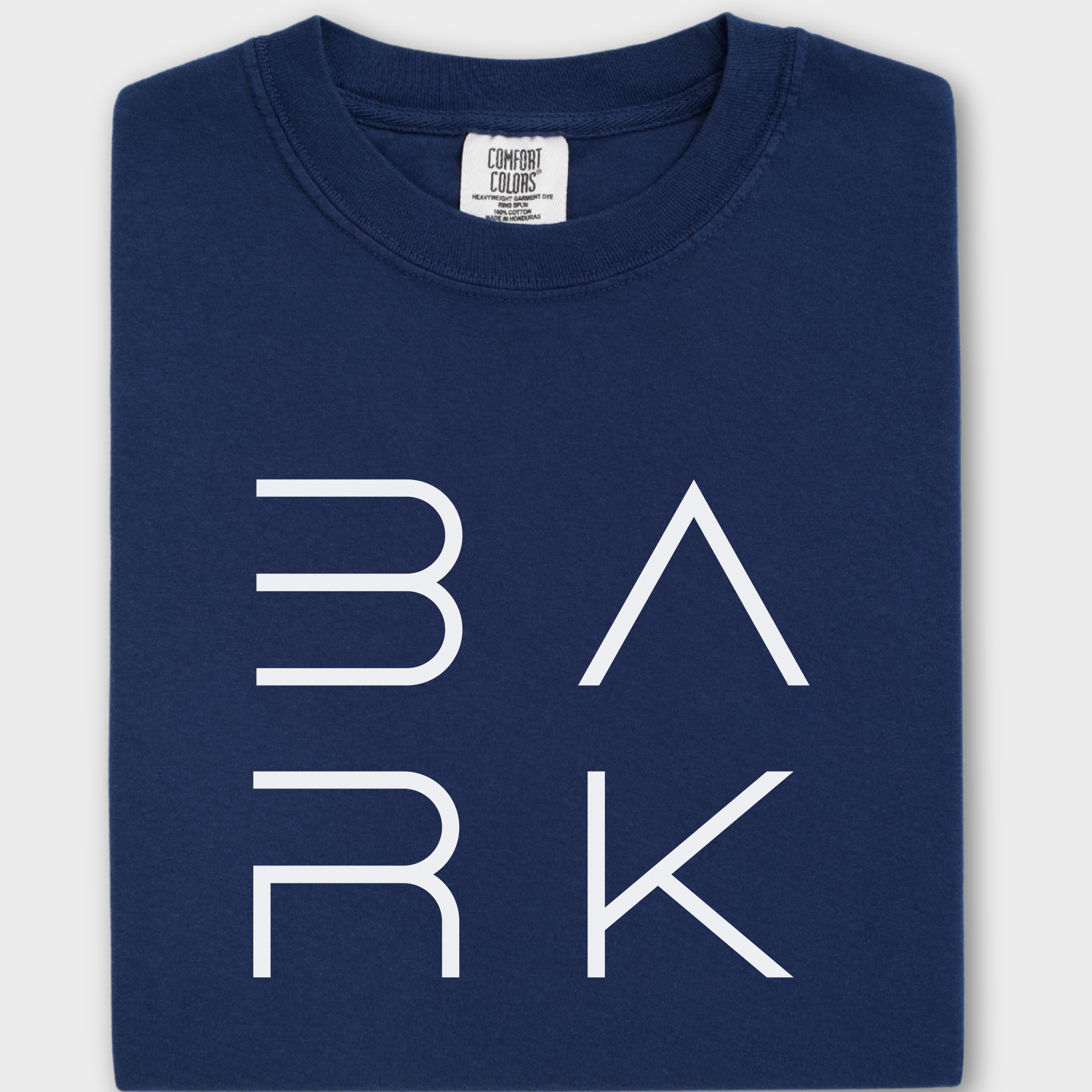 Minimalist BARK Modern Text Design Dog Text Comfort Colors T-Shirt in True Navy-Fetch N Found