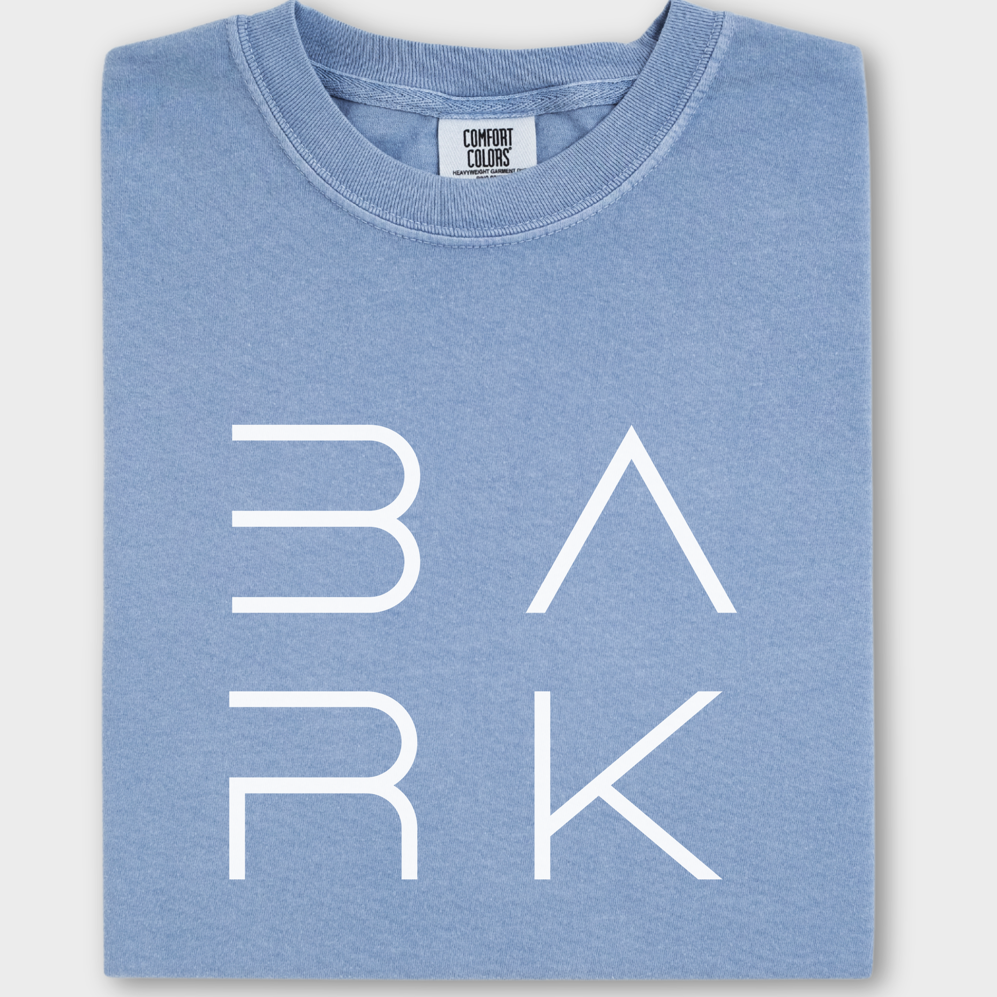 Minimalist BARK Modern Text Design Dog Text Comfort Colors T-Shirt in Washed Denim-Fetch N Found