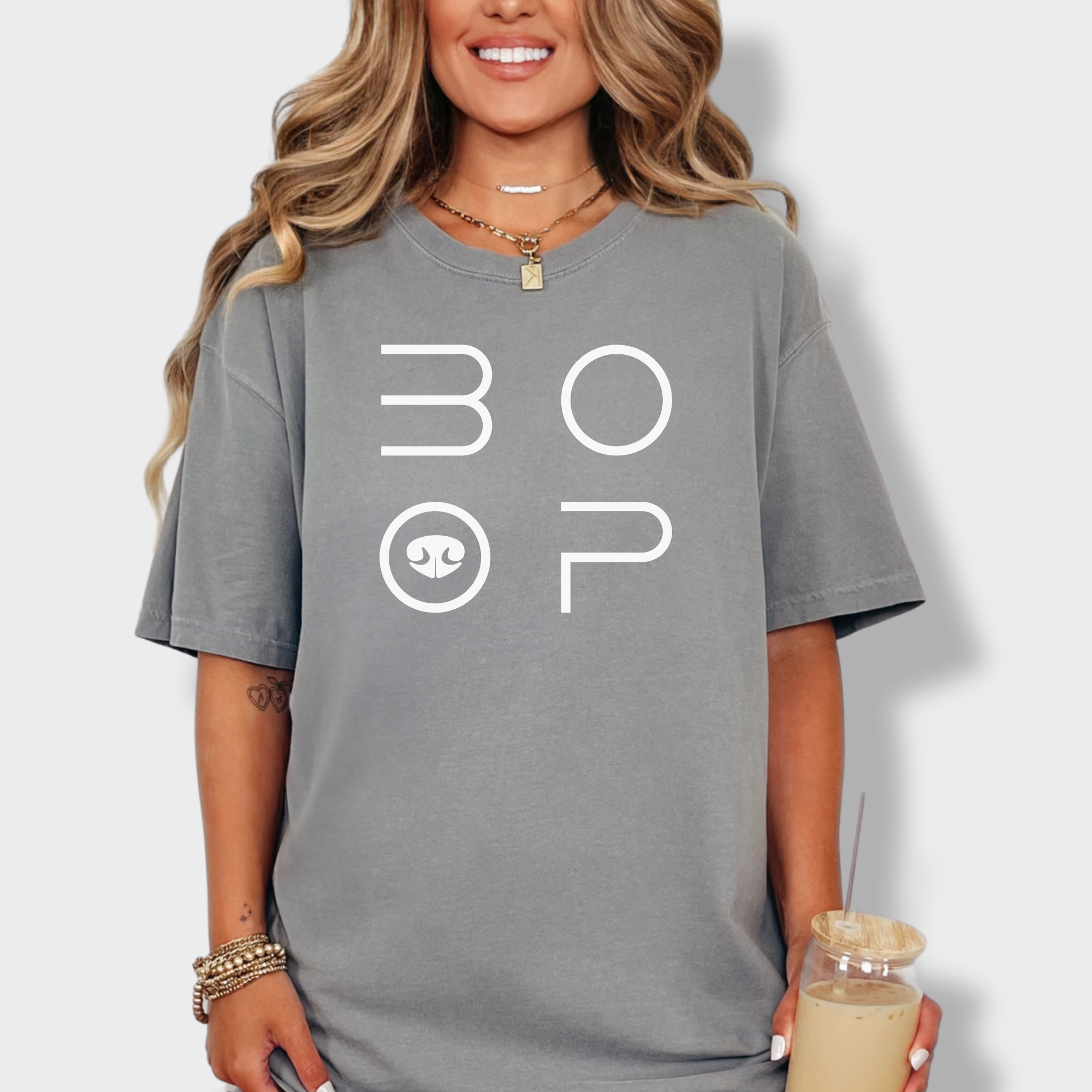 Minimalist BOOP Dog Nose Modern Text Design Dog Text Comfort Colors T-Shirt in Gray-Fetch N Found