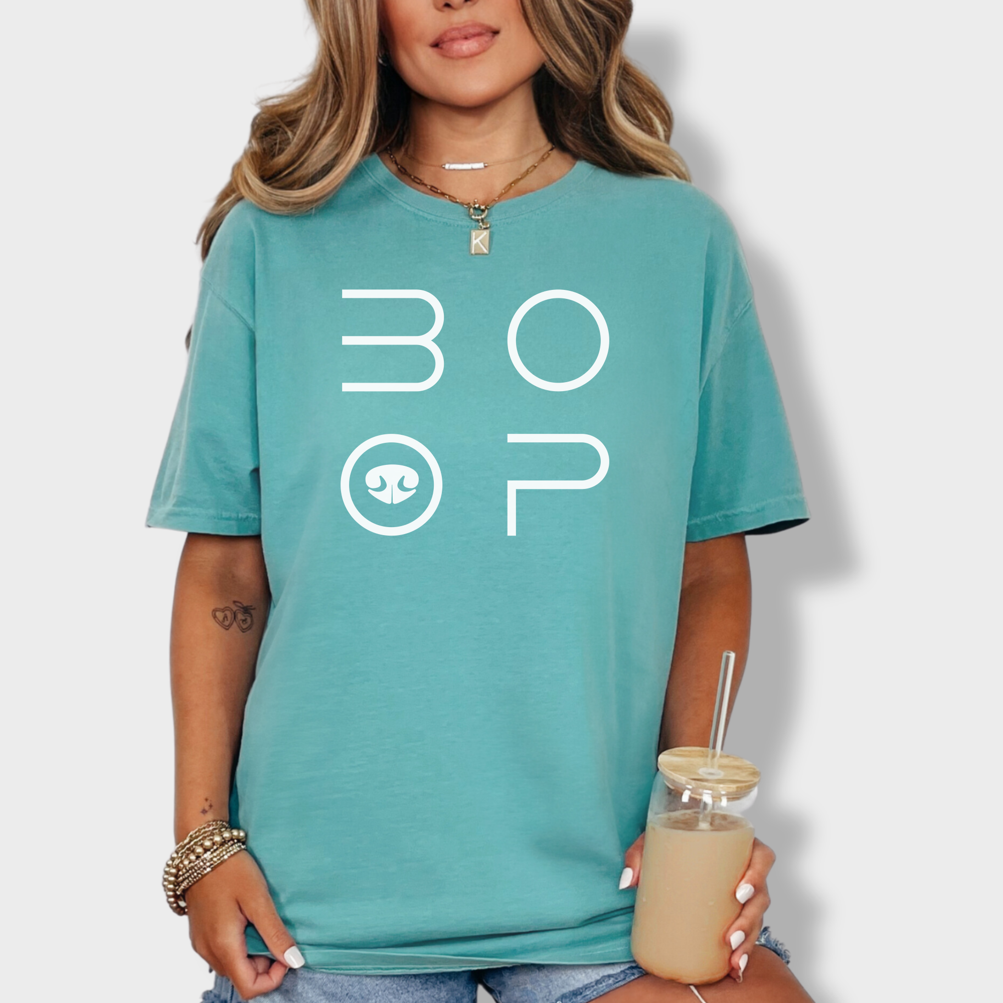 Minimalist BOOP Dog Nose Modern Text Design Dog Text Comfort Colors T-Shirt in Seafoam-Fetch N Found