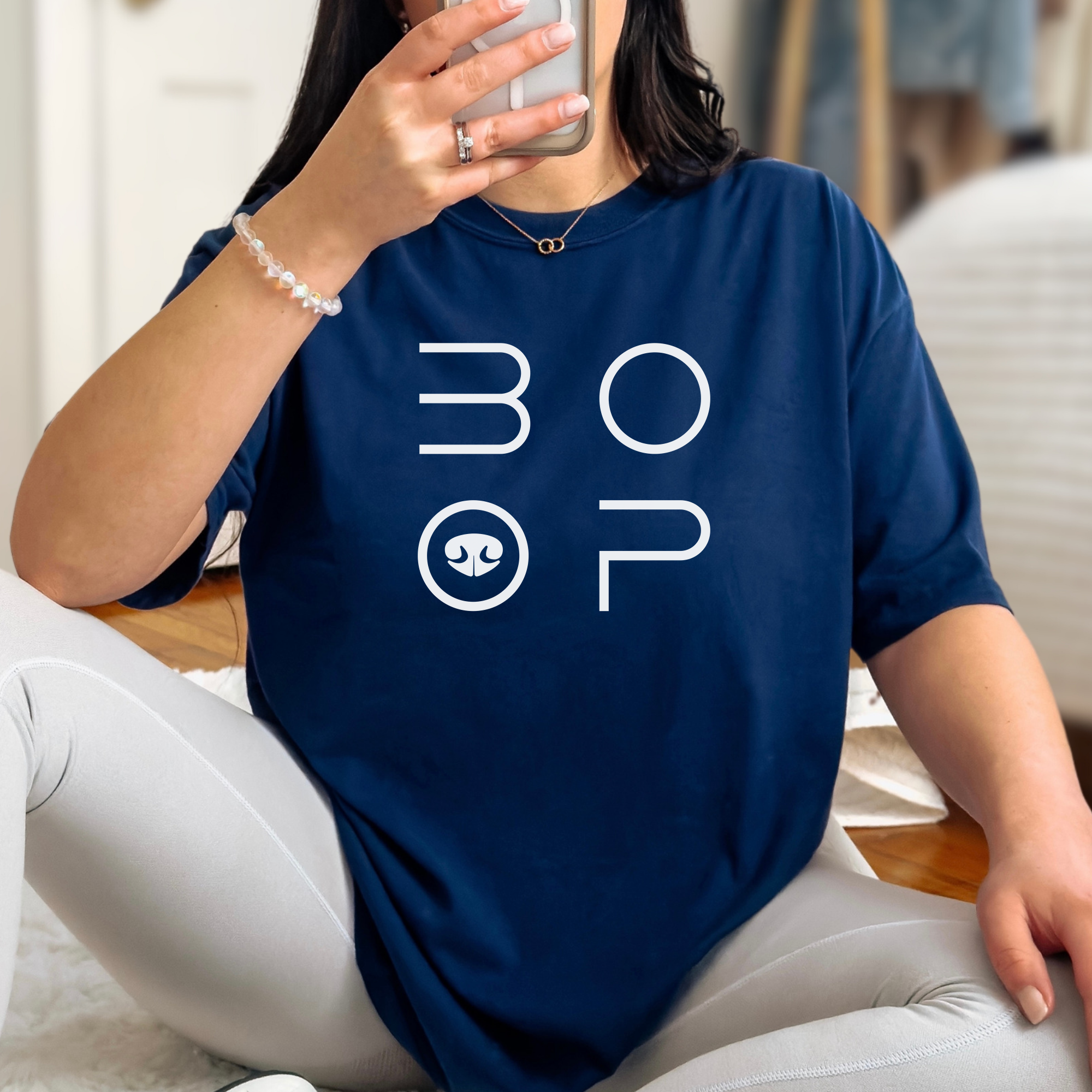 Minimalist BOOP Dog Nose Modern Text Design Dog Text Comfort Colors T-Shirt in True Navy-Fetch N Found