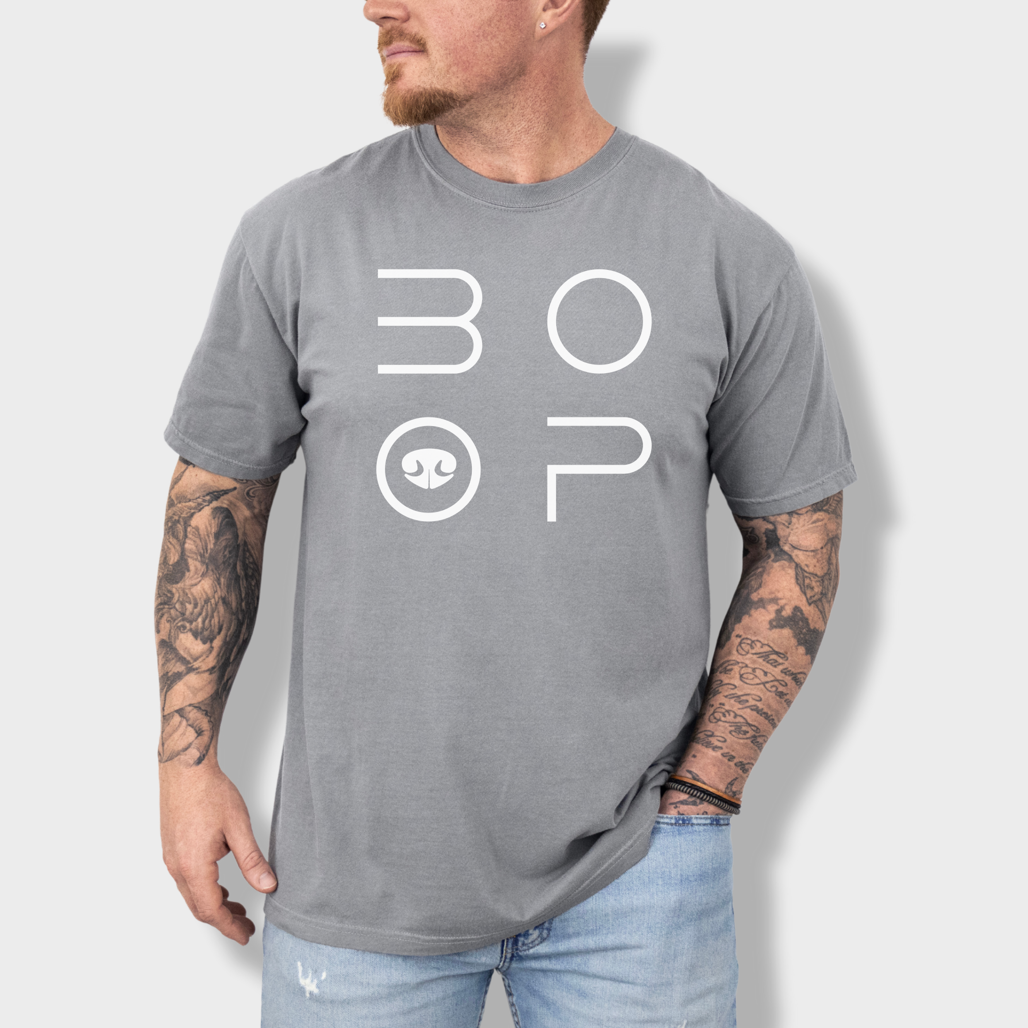 Minimalist BOOP Dog Nose Modern Text Design Dog Text Comfort Colors T-Shirt in Gray-Fetch N Found