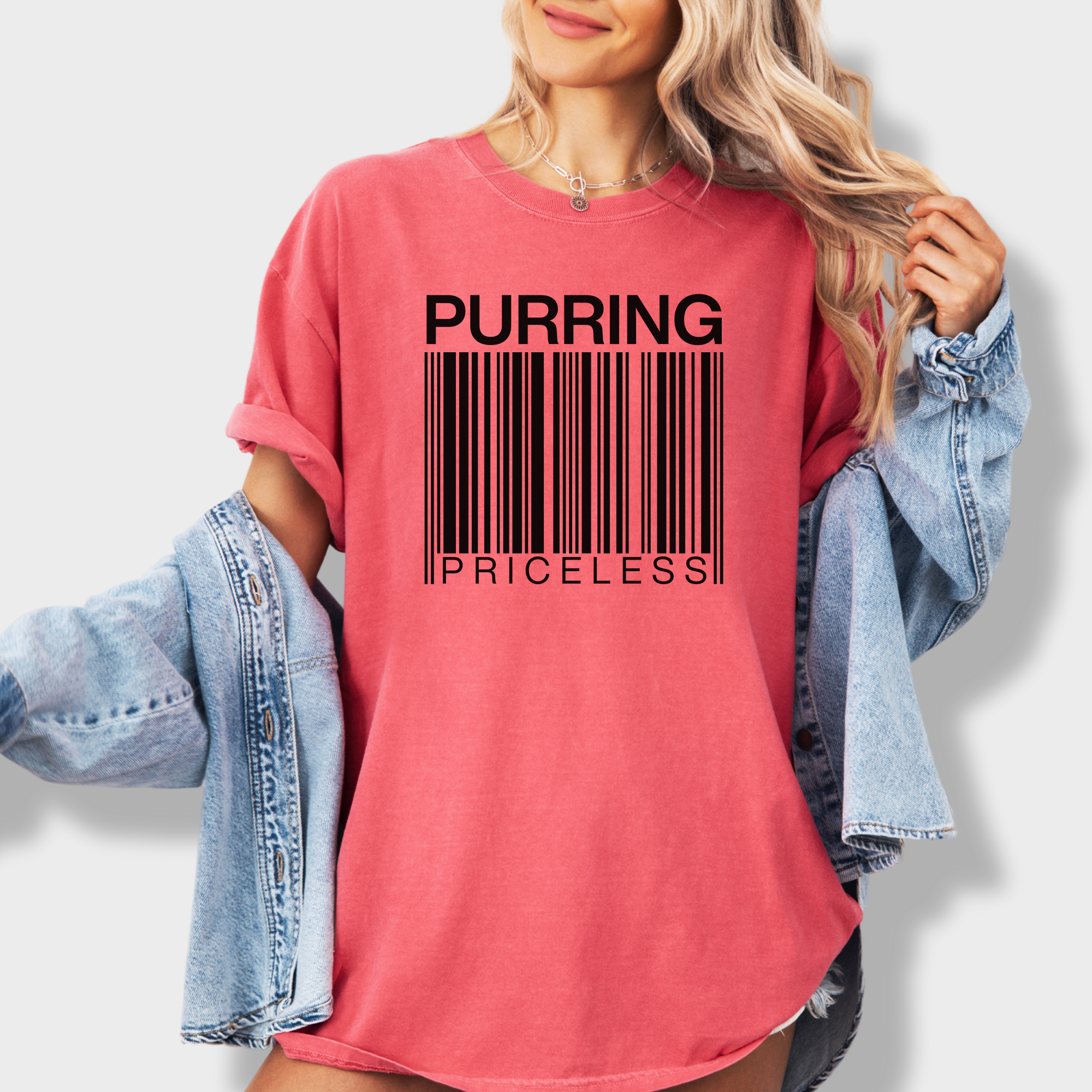 Modern Purring is Priceless Barcode Cat Graphic Comfort Colors T-Shirt in Watermelon-Fetch N Found