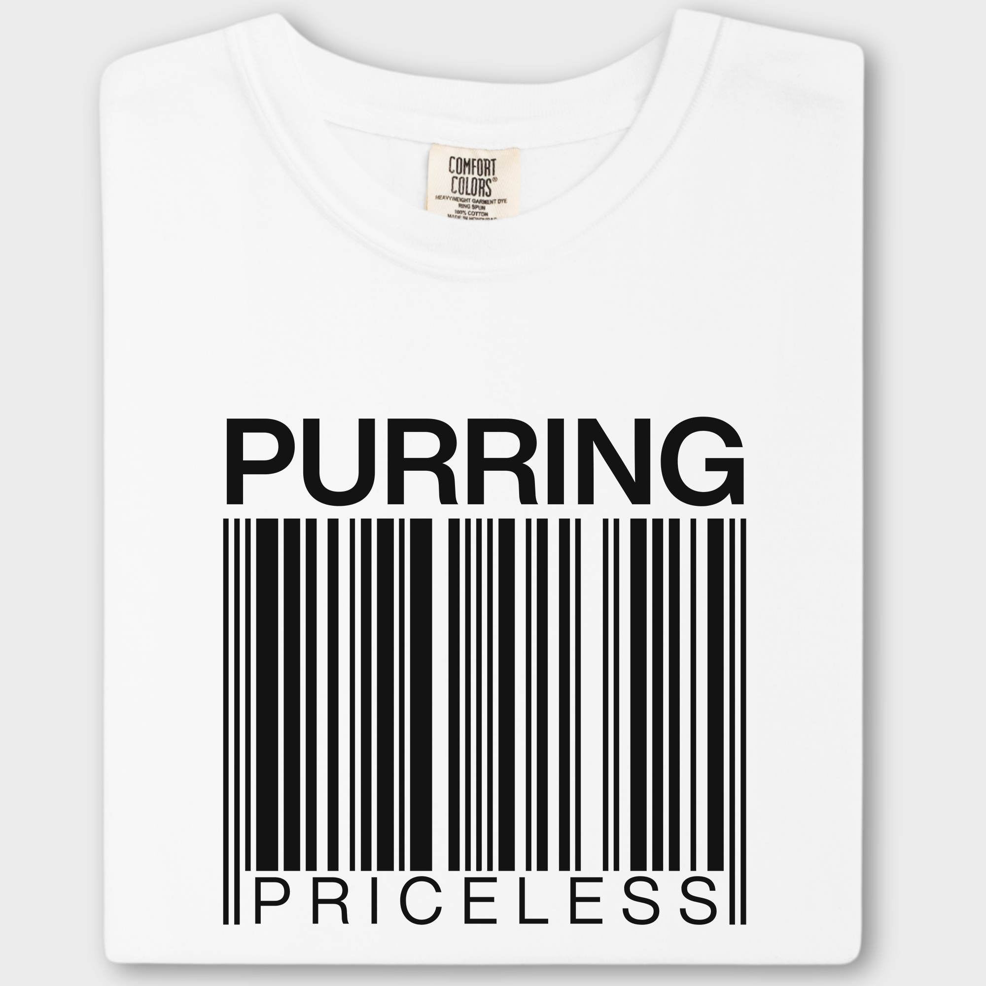 Modern Purring is Priceless Barcode Cat Graphic Comfort Colors T-Shirt in White-Fetch N Found