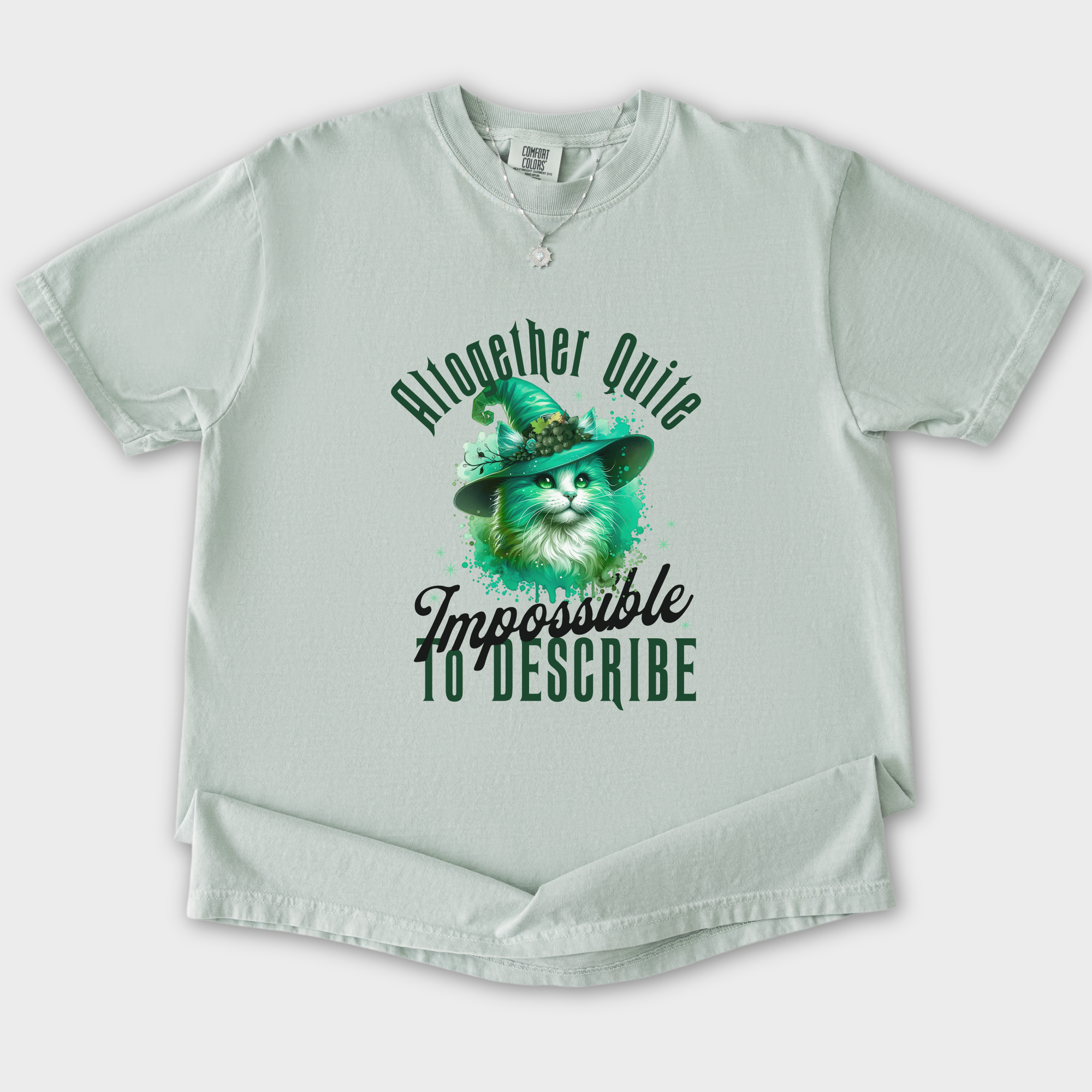 Retro Cute Cat Green Wicked Impossible to Describe Graphic T-Shirt in Bay