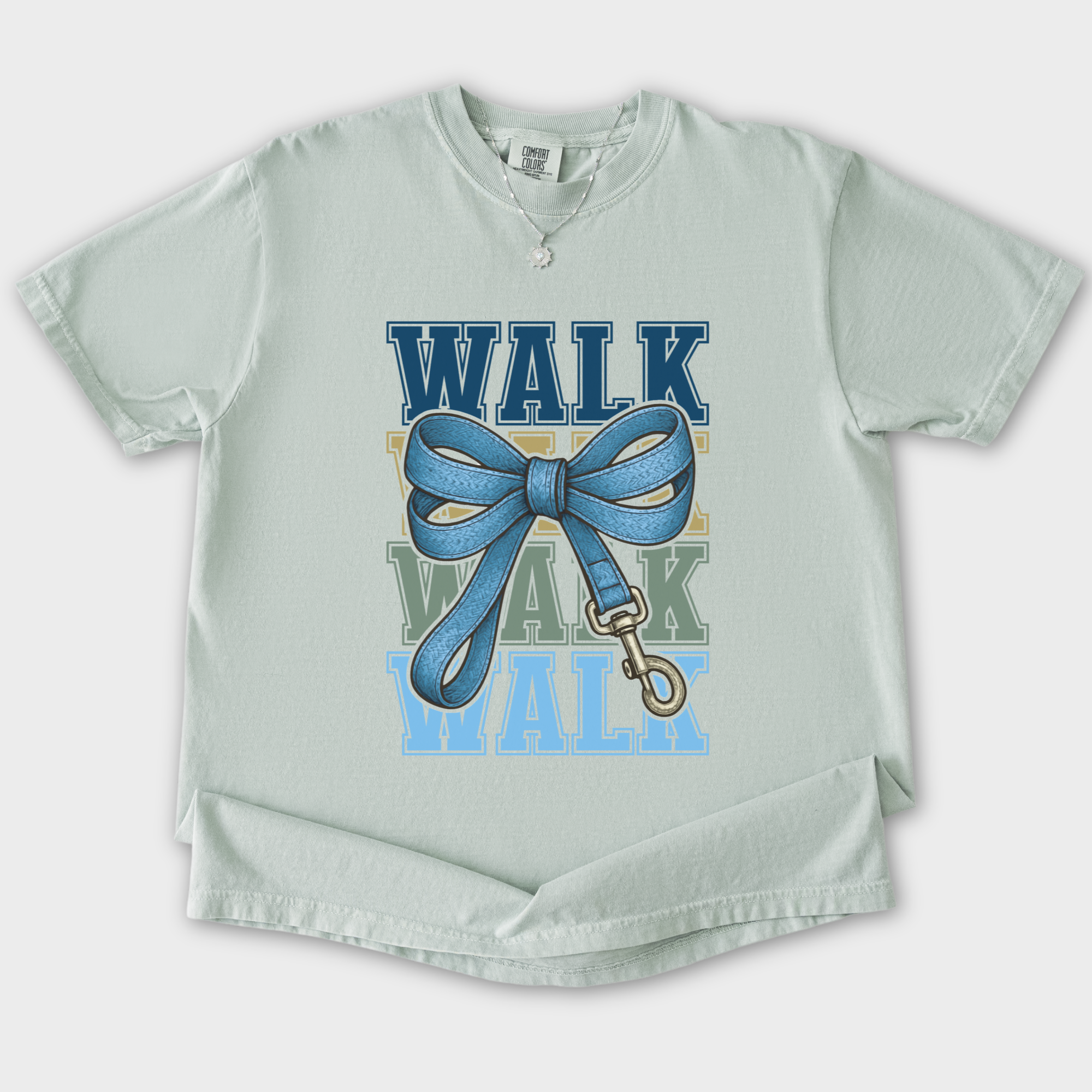 Retro WALK Dog Leash Bow Dog Bow Comfort Colors T-Shirt in Bay