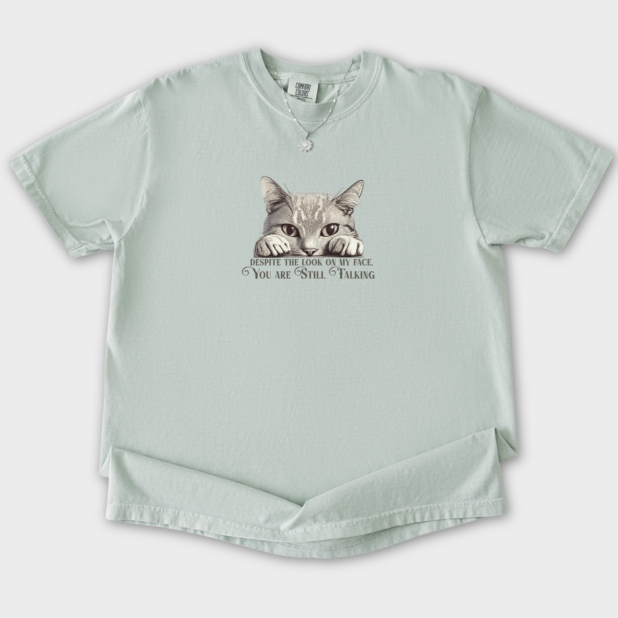 Vintage Still Talking Cat Line Art Comfort Colors T-Shirt in Bay