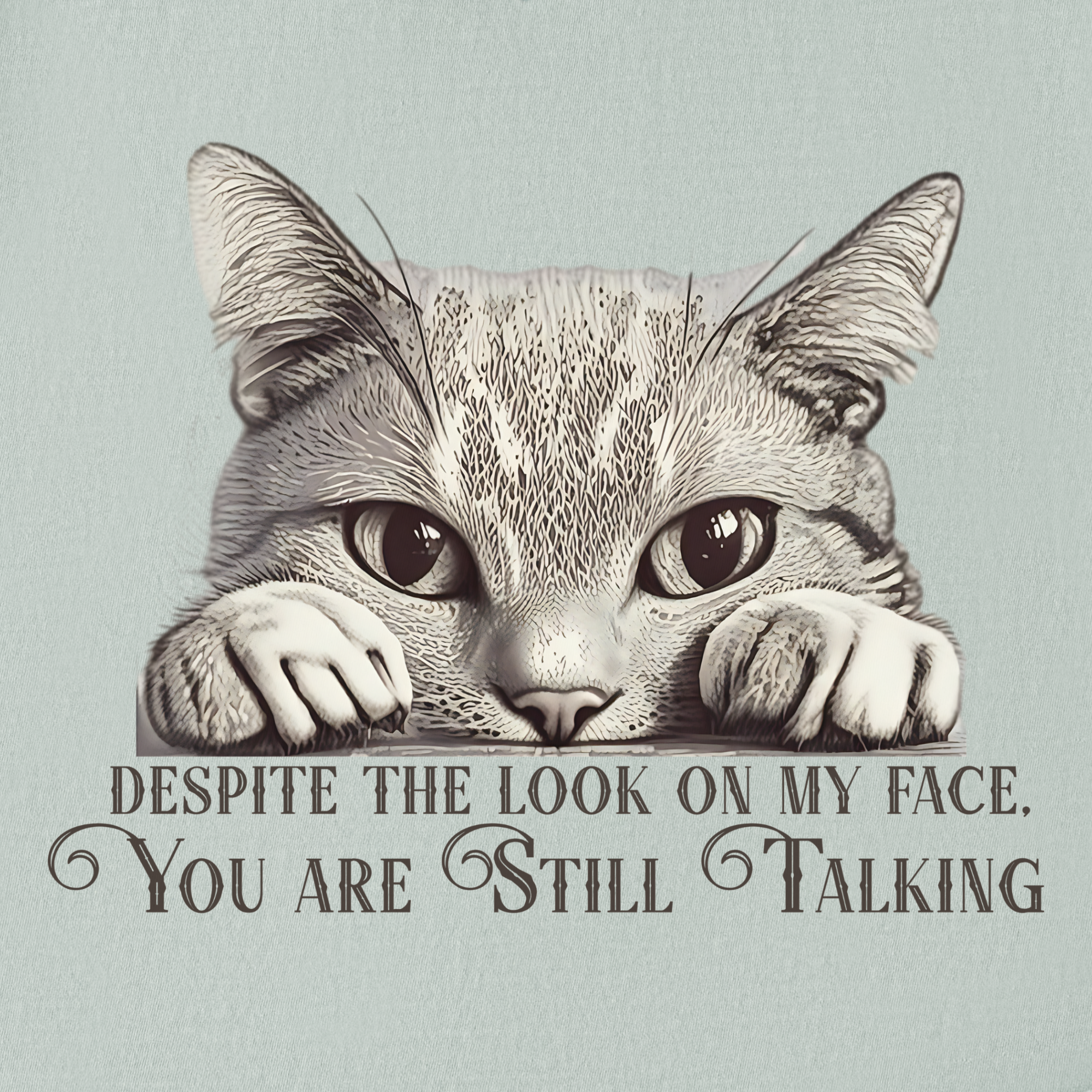 Vintage Still Talking Cat Line Art Comfort Colors T-Shirt in Bay