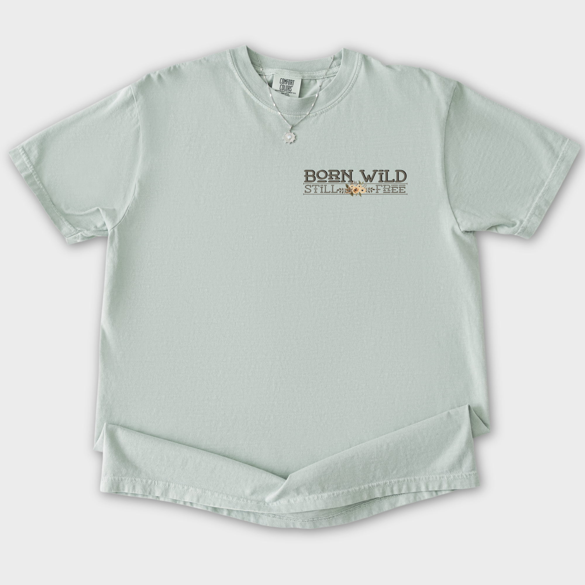Western Born Wild Still Free Gritty Kitty Cowboy Cat Line Art Comfort Colors T-Shirt in Bay