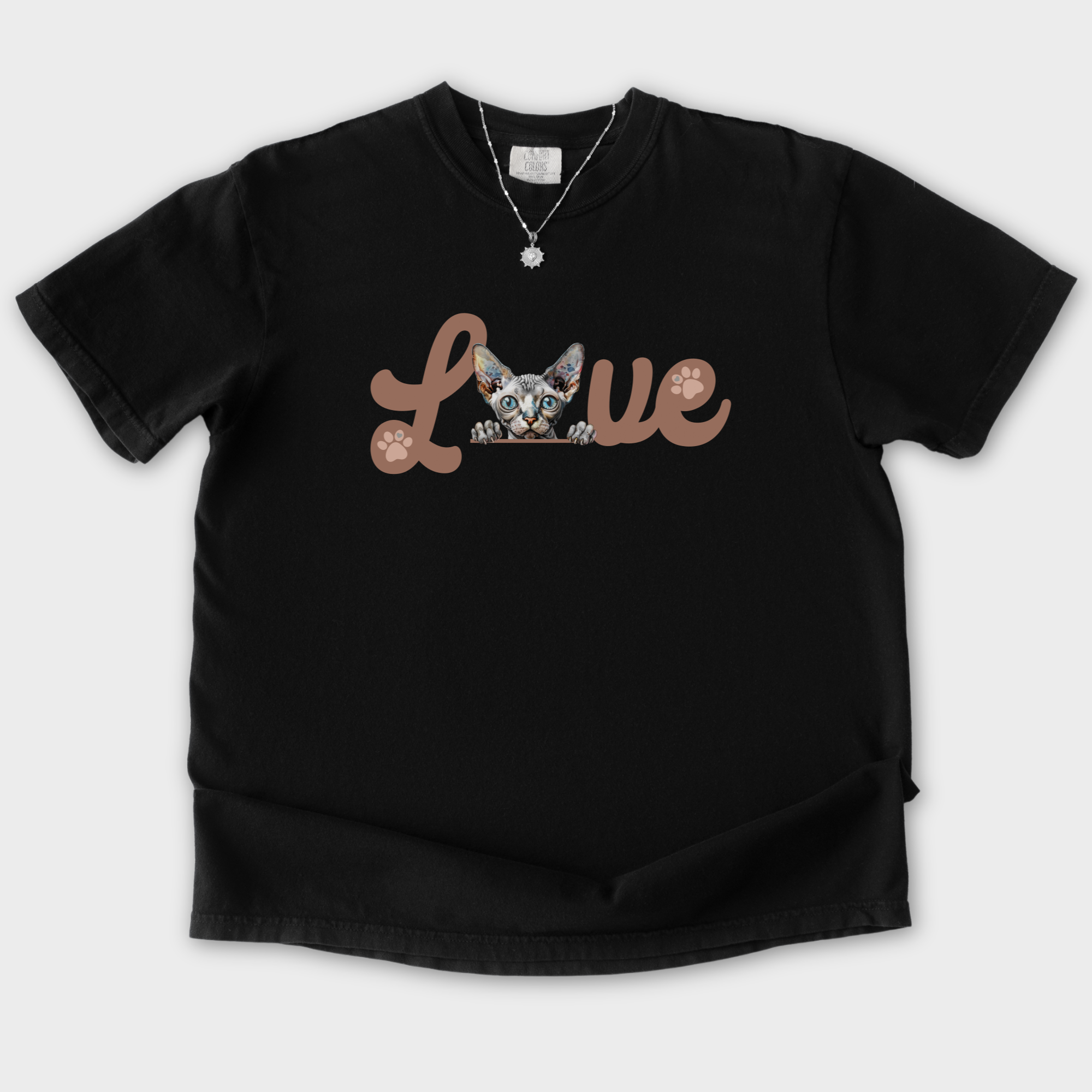 Retro Cute Sphynx L-O-V-E Cat Minimalist in Black