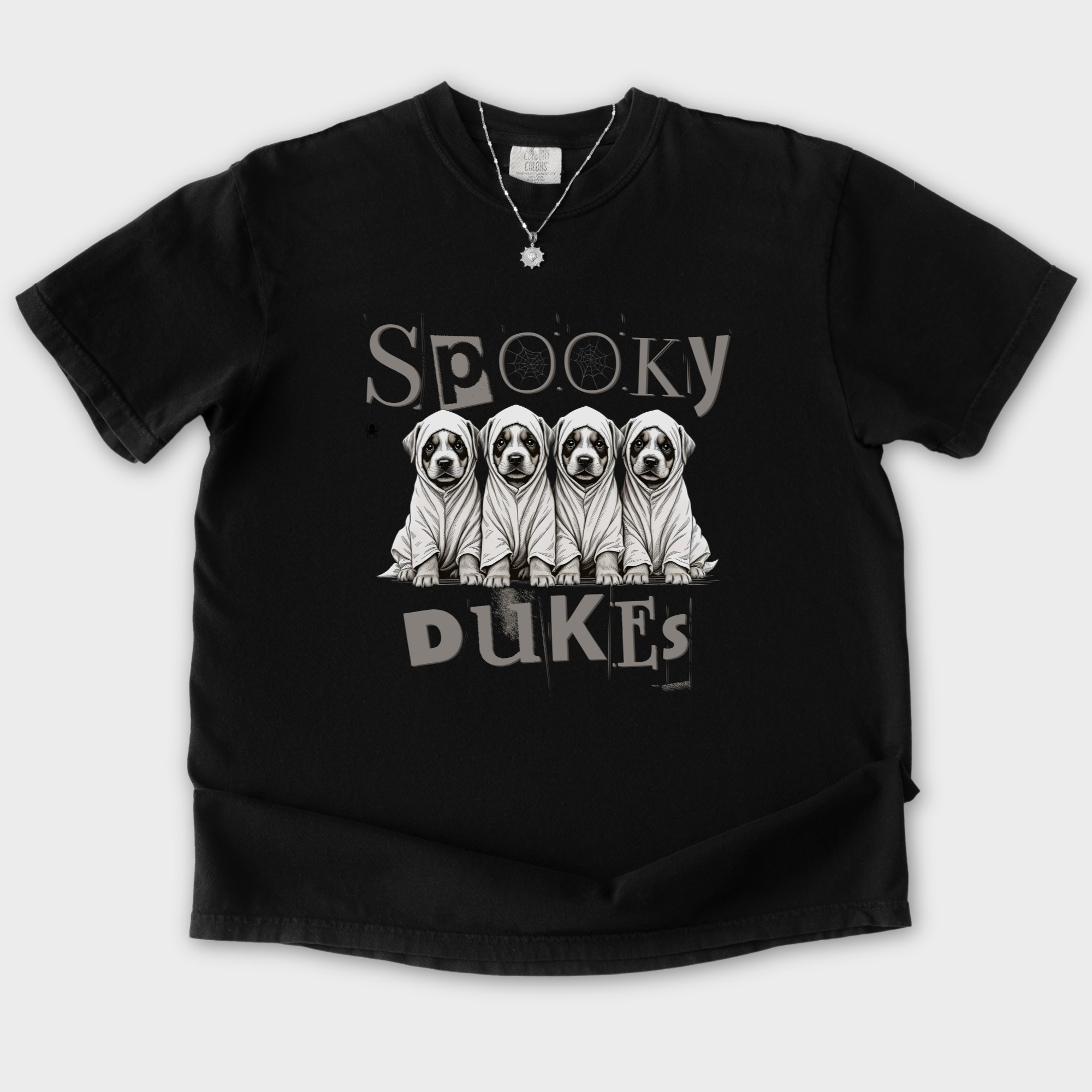 Vintage Spooky Dukes Trick-or-Treaters Dog Graphic Comfort Colors T-Shirt in Black-T-Shirt-Black-S-Fetch N Found