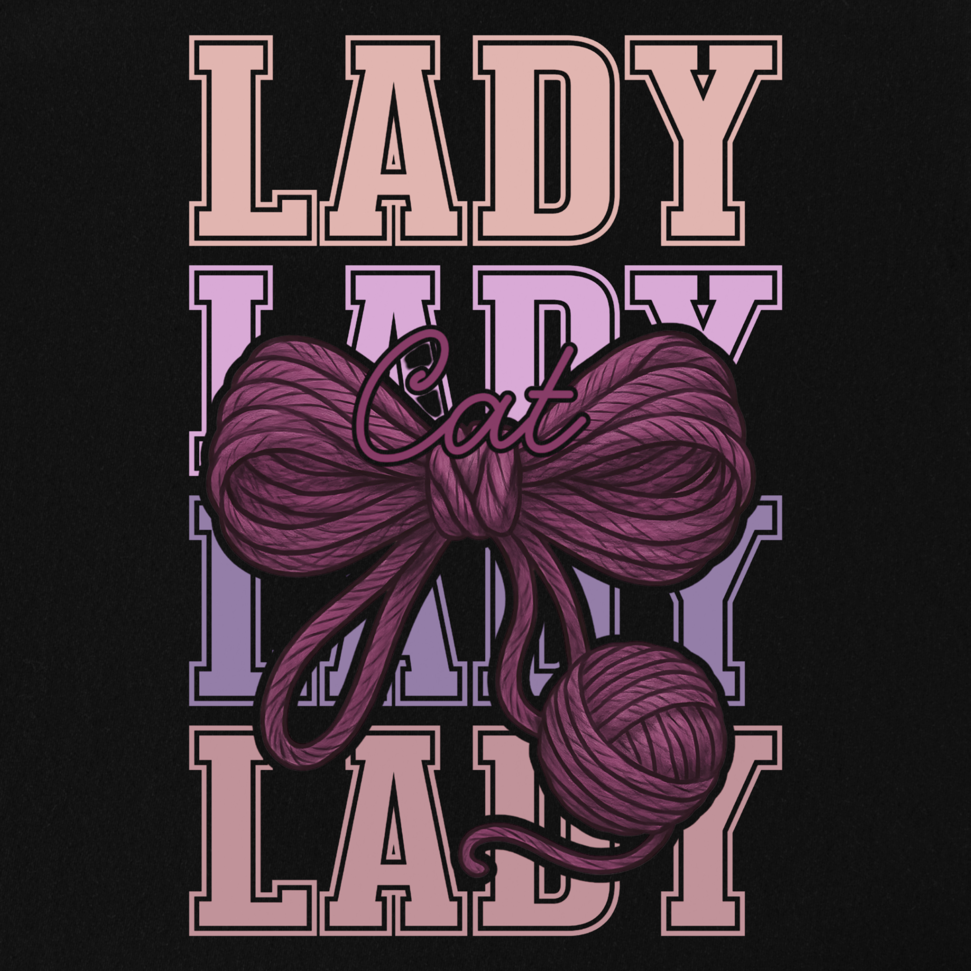Retro Cat LADY Yarn Bow Cat Bow Comfort Colors T-Shirt in Black