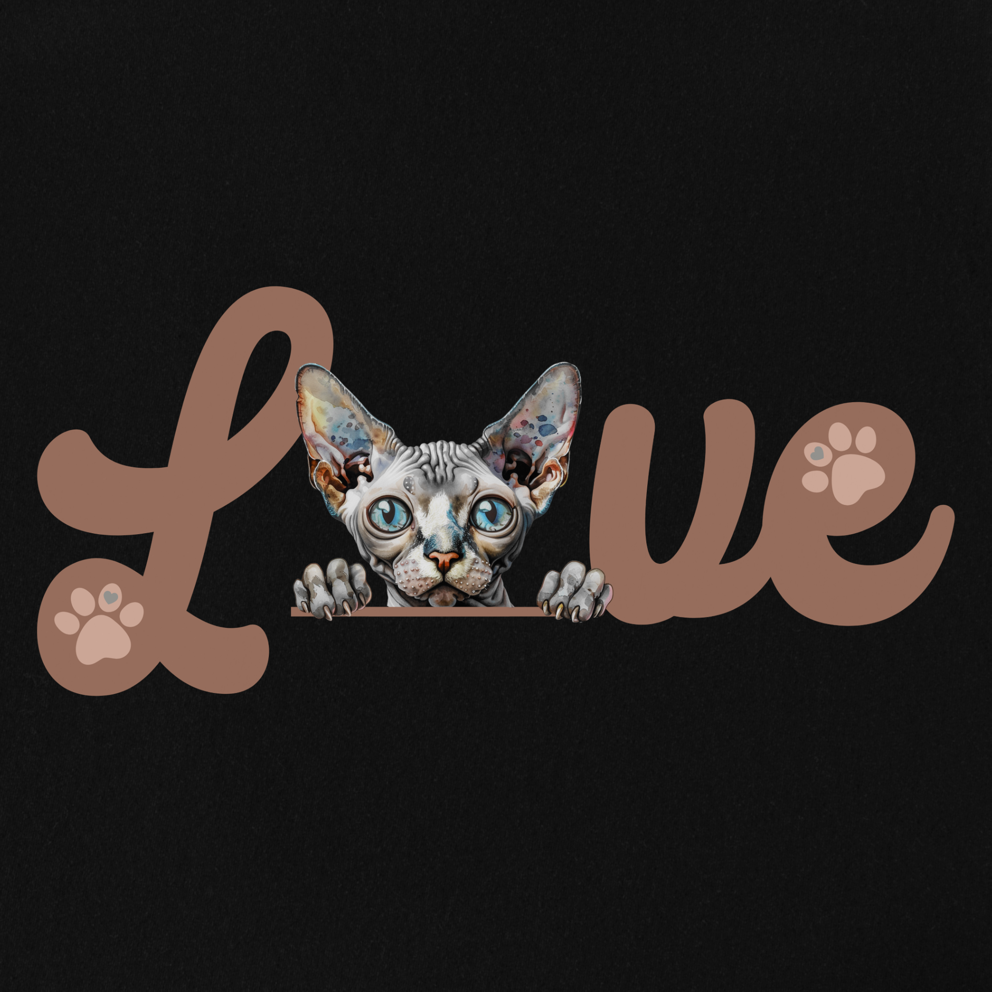 Retro Cute Sphynx L-O-V-E Cat Minimalist in Black