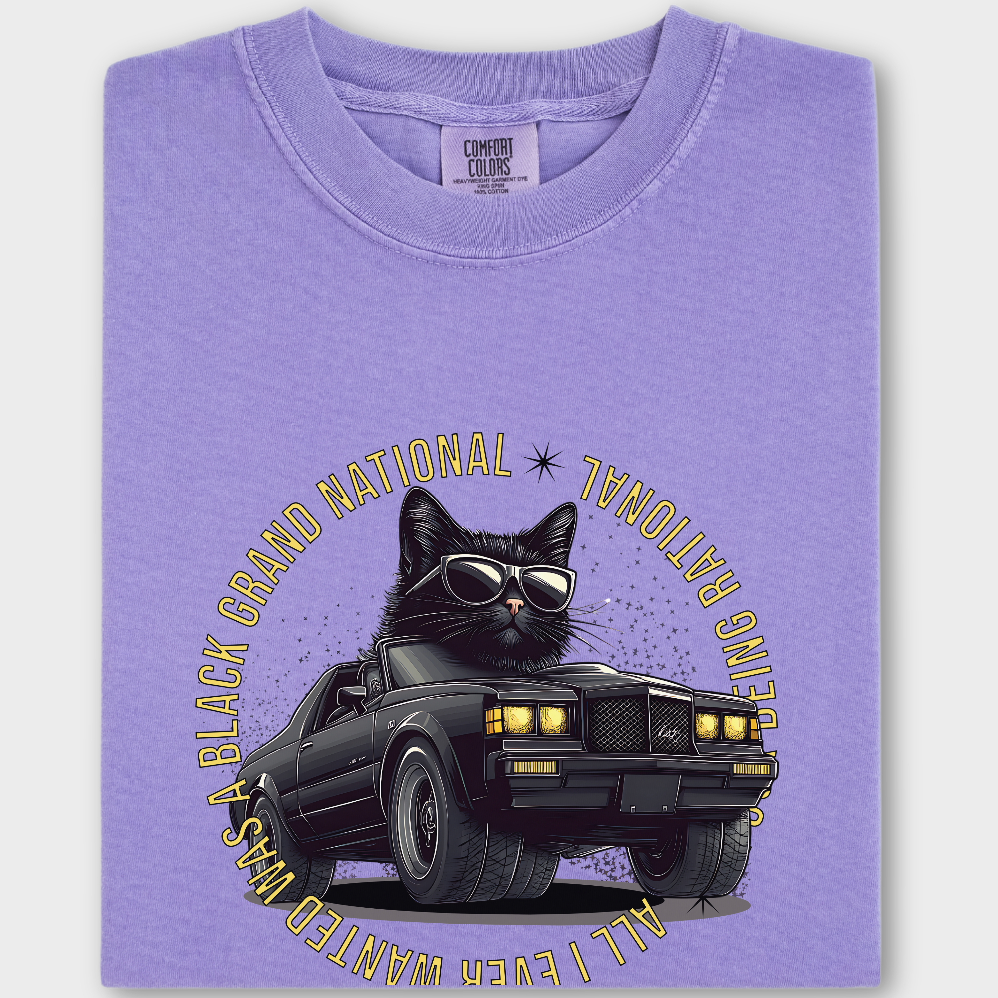 Retro Cute Cat Graphic Black Grand National T-Shirt in Violet