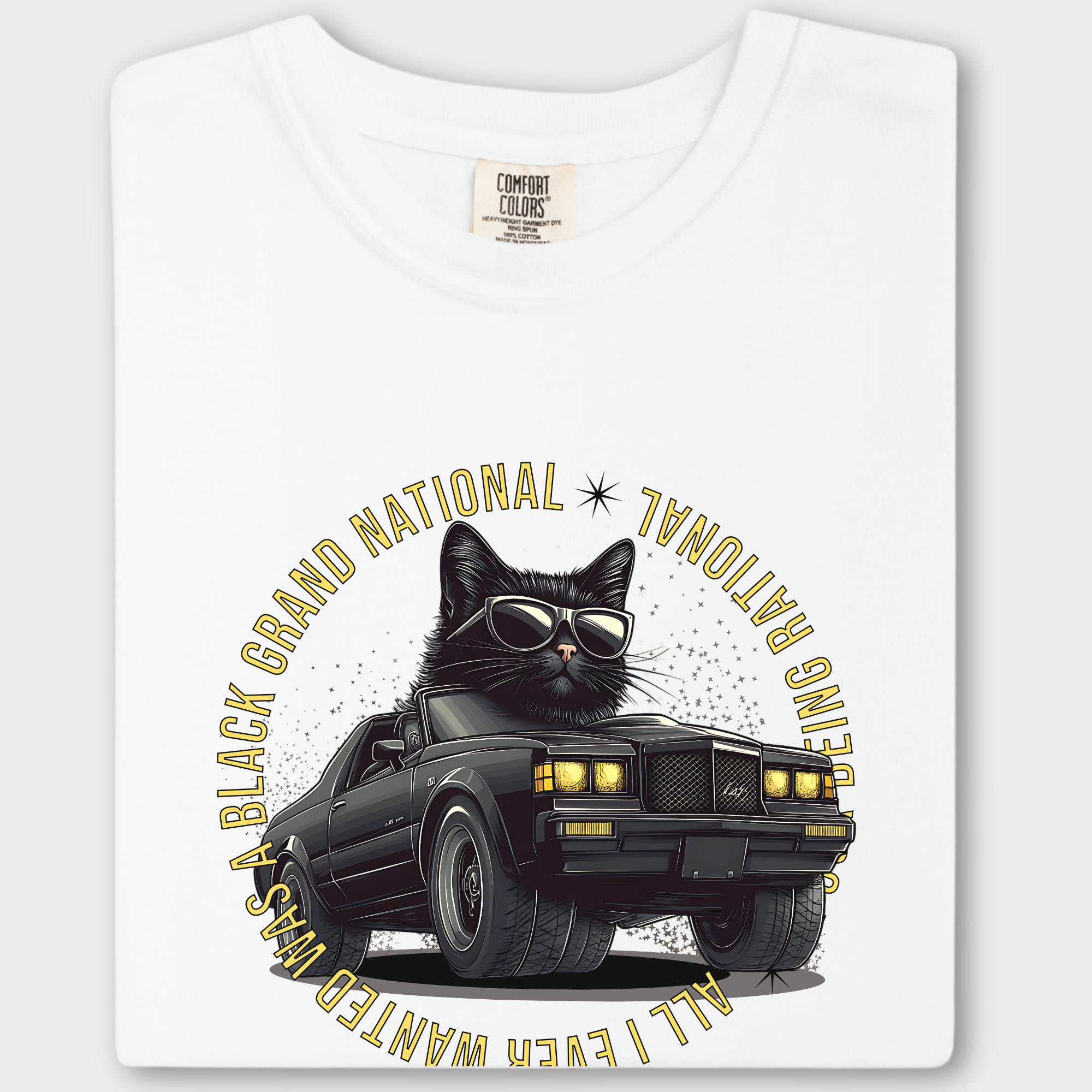 Retro Cute Cat Graphic Black Grand National T-Shirt in White