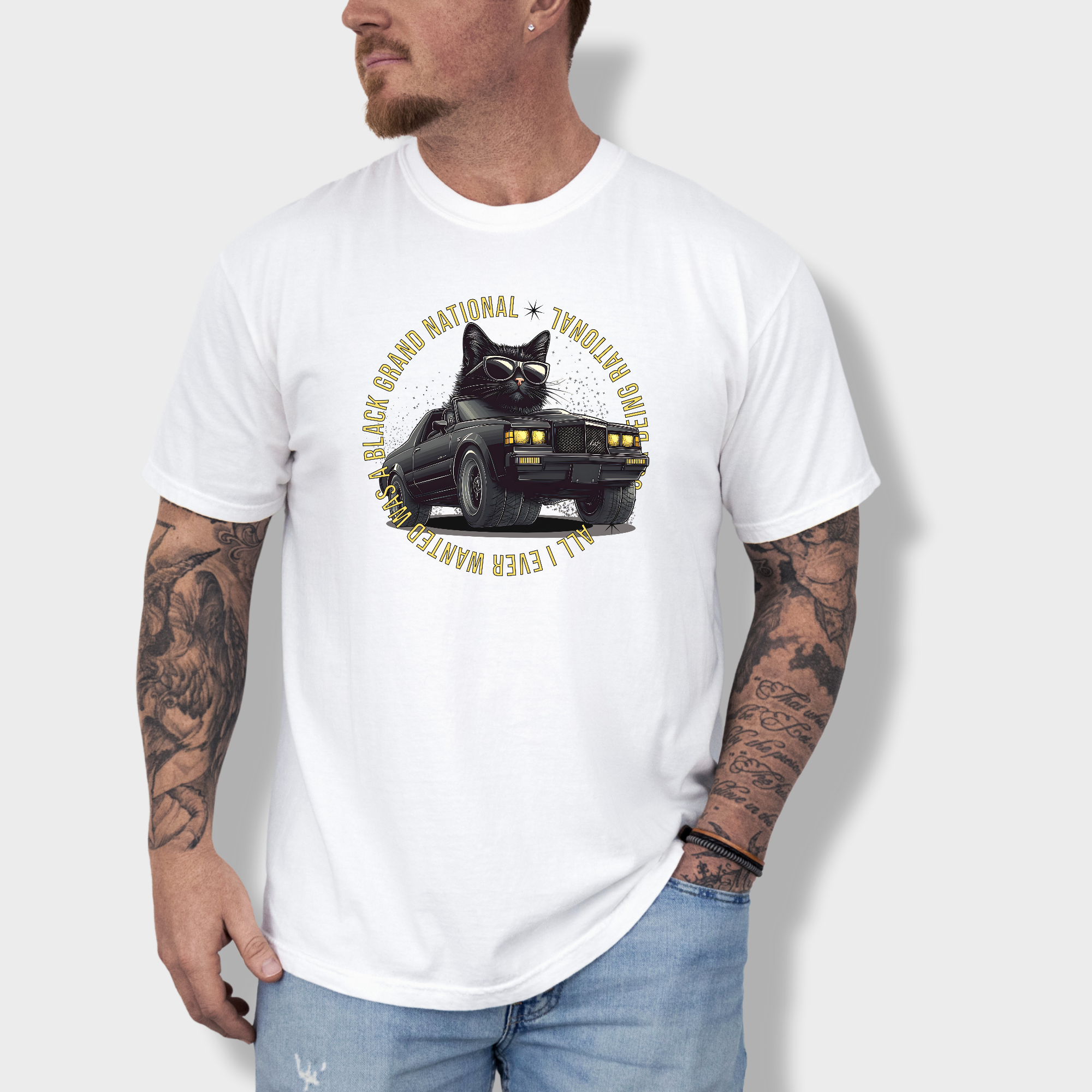 Retro Cute Cat Graphic Black Grand National T-Shirt in White