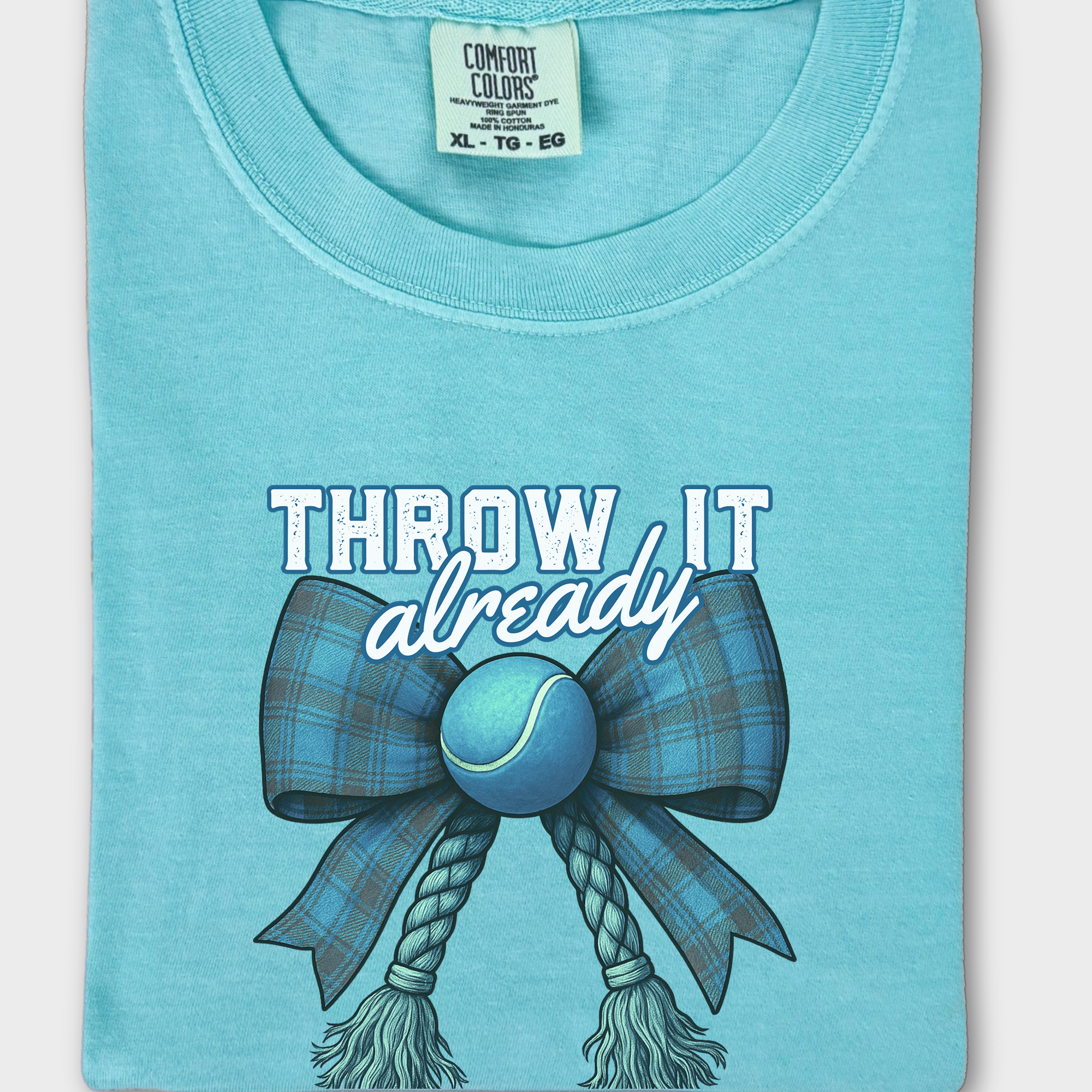 Retro Throw It Already Dog Chew Toy Bow in Blue Dog Bow Comfort Colors T-Shirt in Chalky Mint-Fetch N Found