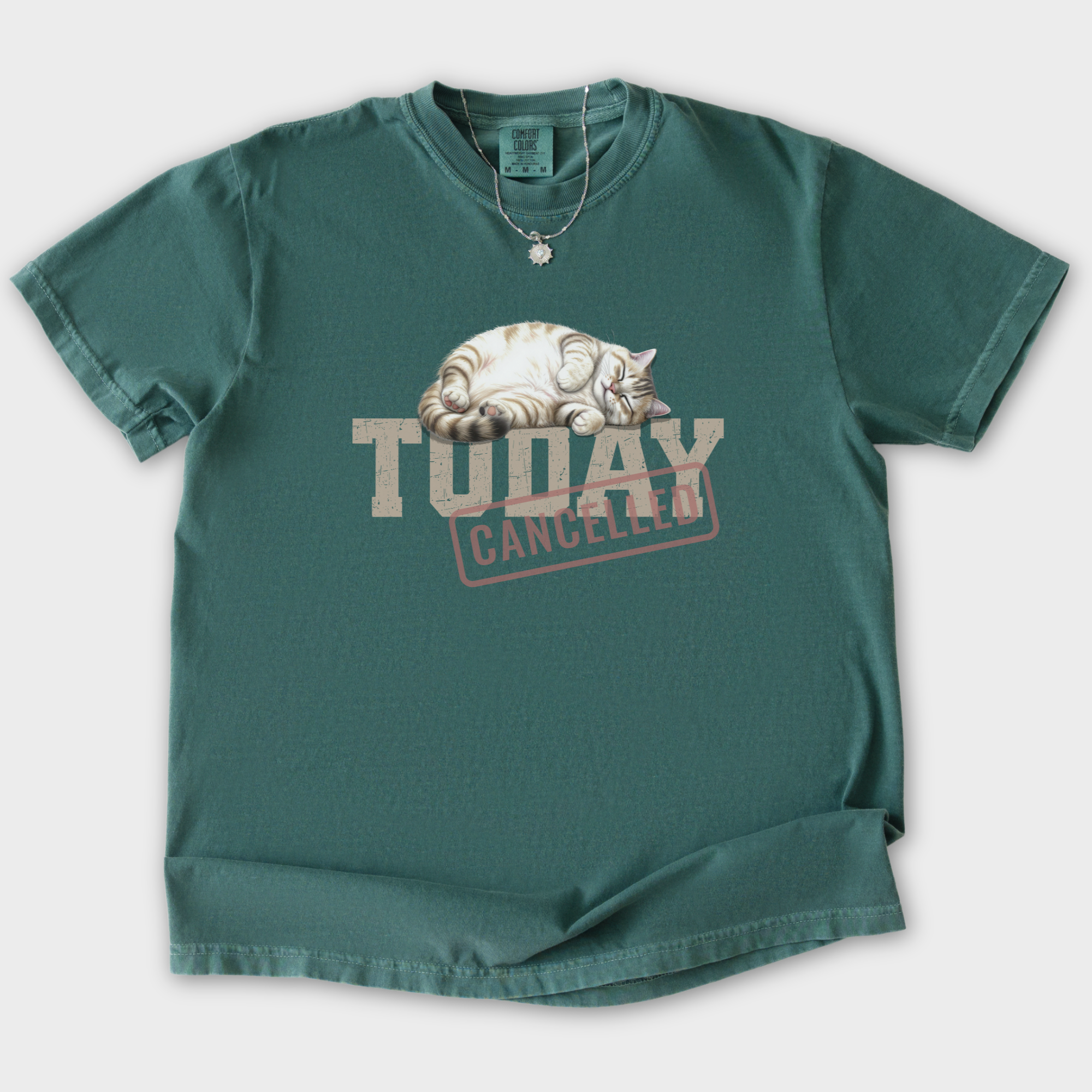 Line Art Today is Cancelled Cat Graphic Comfort Colors T-Shirt in Blue Spruce-T-Shirt-Blue Spruce-S-Fetch N Found
