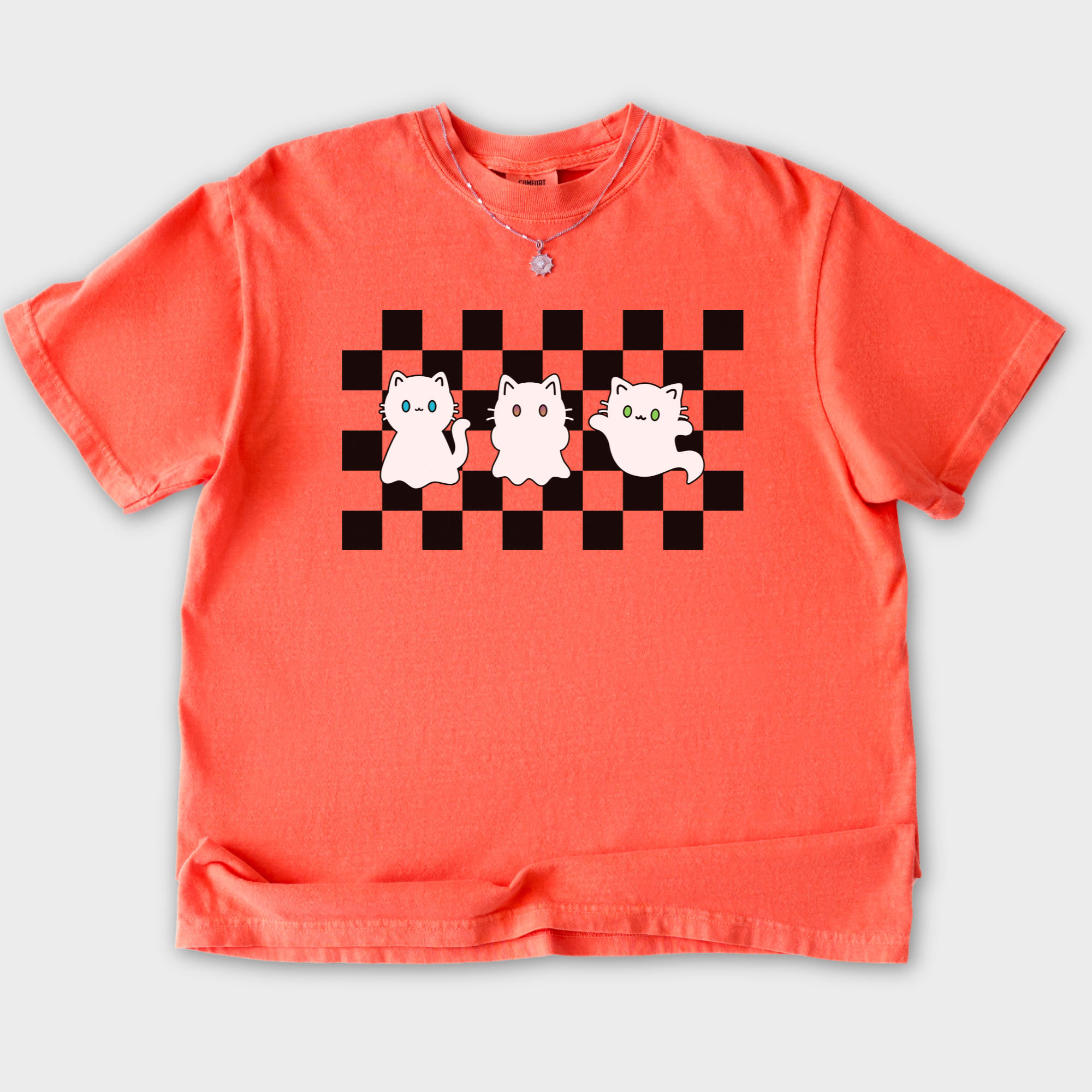 Minimalist Friendly Cat Ghosts Cat Graphic Comfort Colors T-Shirt in Bright Salmon-T-Shirt-Bright Salmon-S-Fetch N Found