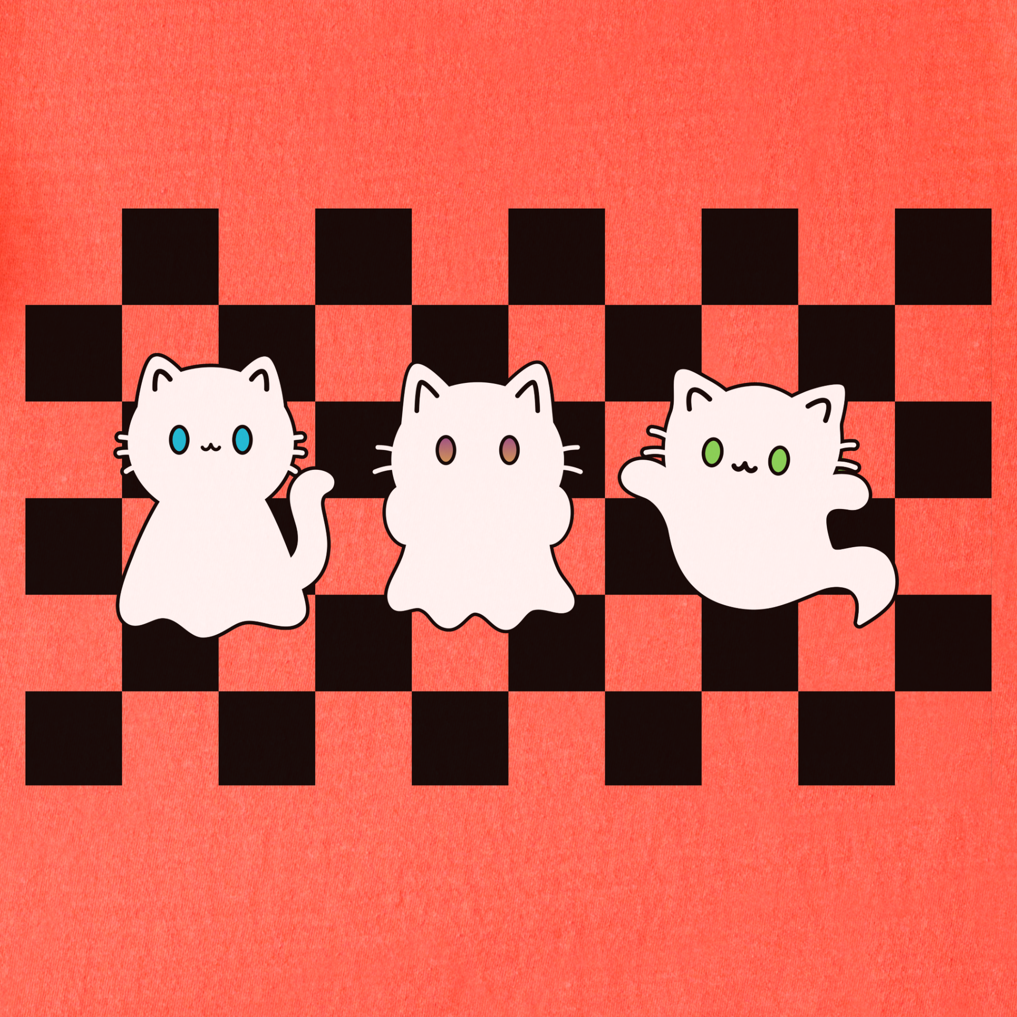 Minimalist Friendly Cat Ghosts Cat Graphic Comfort Colors T-Shirt in Bright Salmon-T-Shirt-Fetch N Found