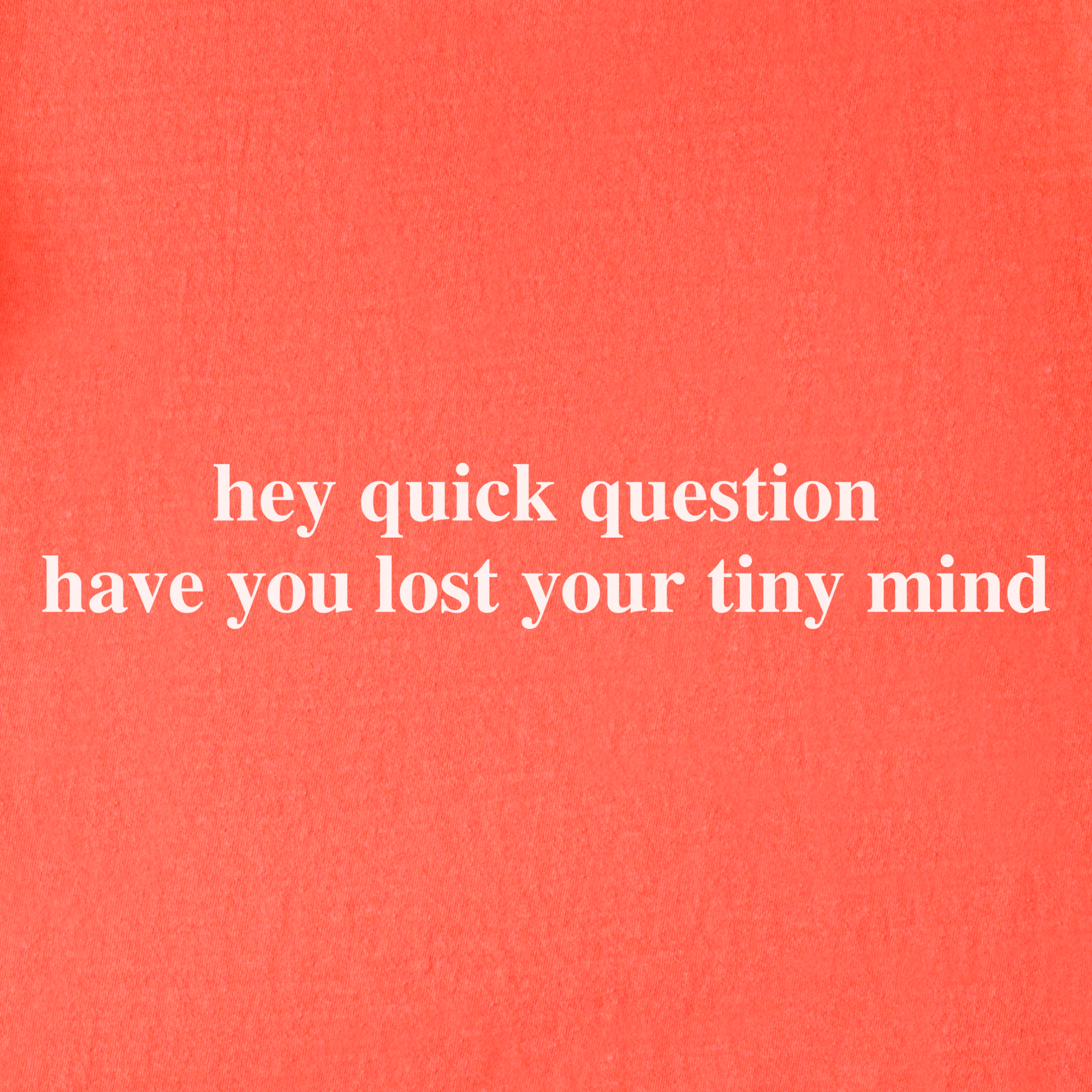 Modern Hey quick question TINY MIND Pet Text Comfort Colors T-Shirt in Bright Salmon