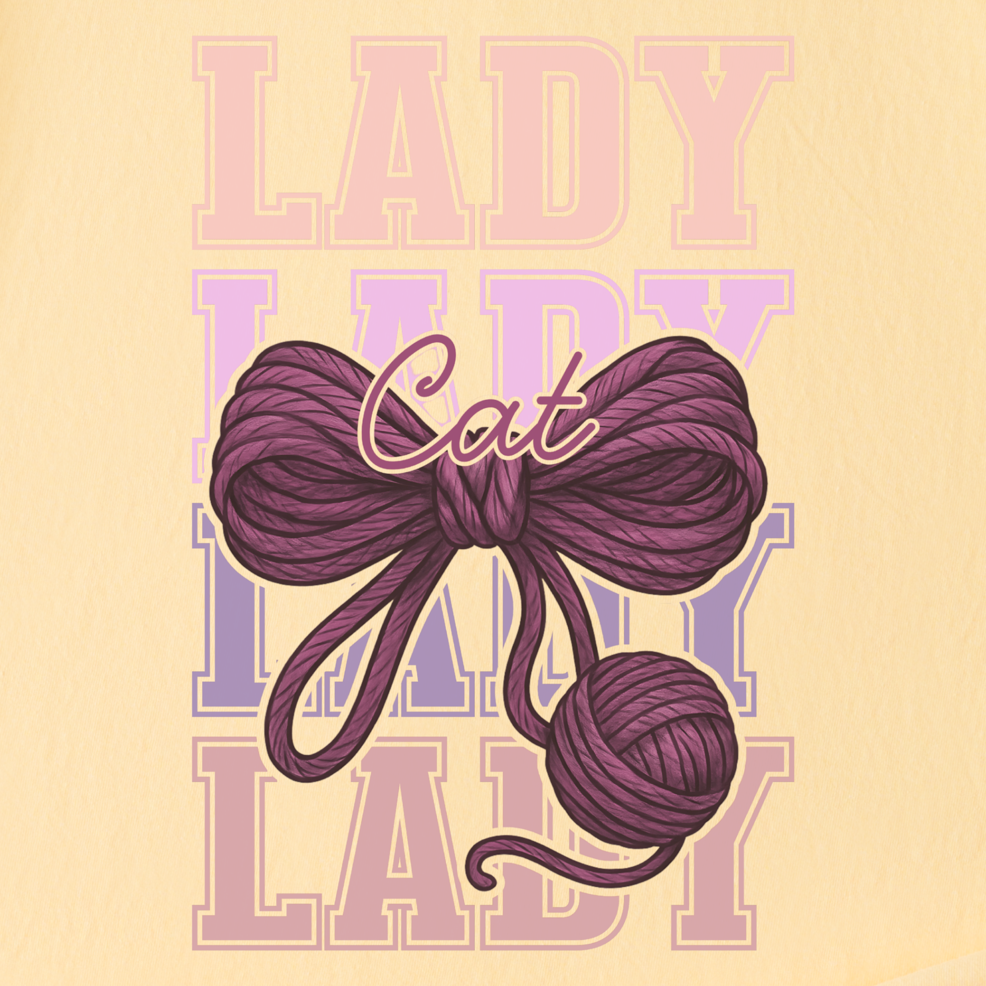 Retro Cat LADY Yarn Bow Cat Bow Comfort Colors T-Shirt in Butter