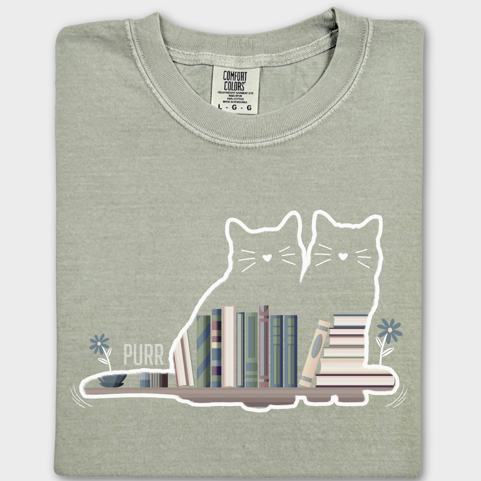 Vintage Cat Book Shelf PURR Cat Graphic Comfort Colors T-Shirt in Khaki-Fetch N Found